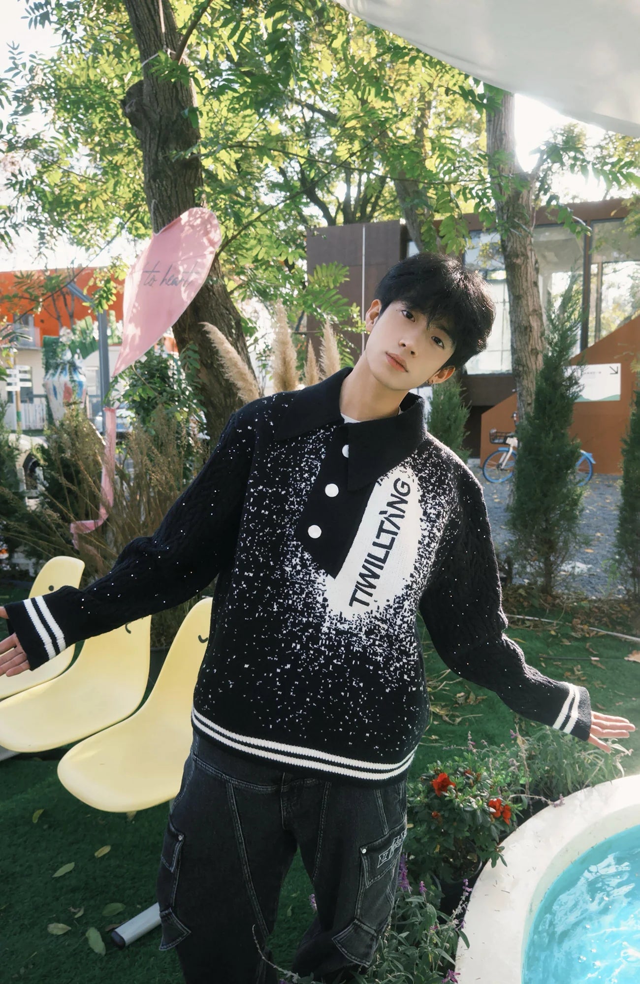 TIWILLTANG Asym Collar Embroidered LOGO Sweater