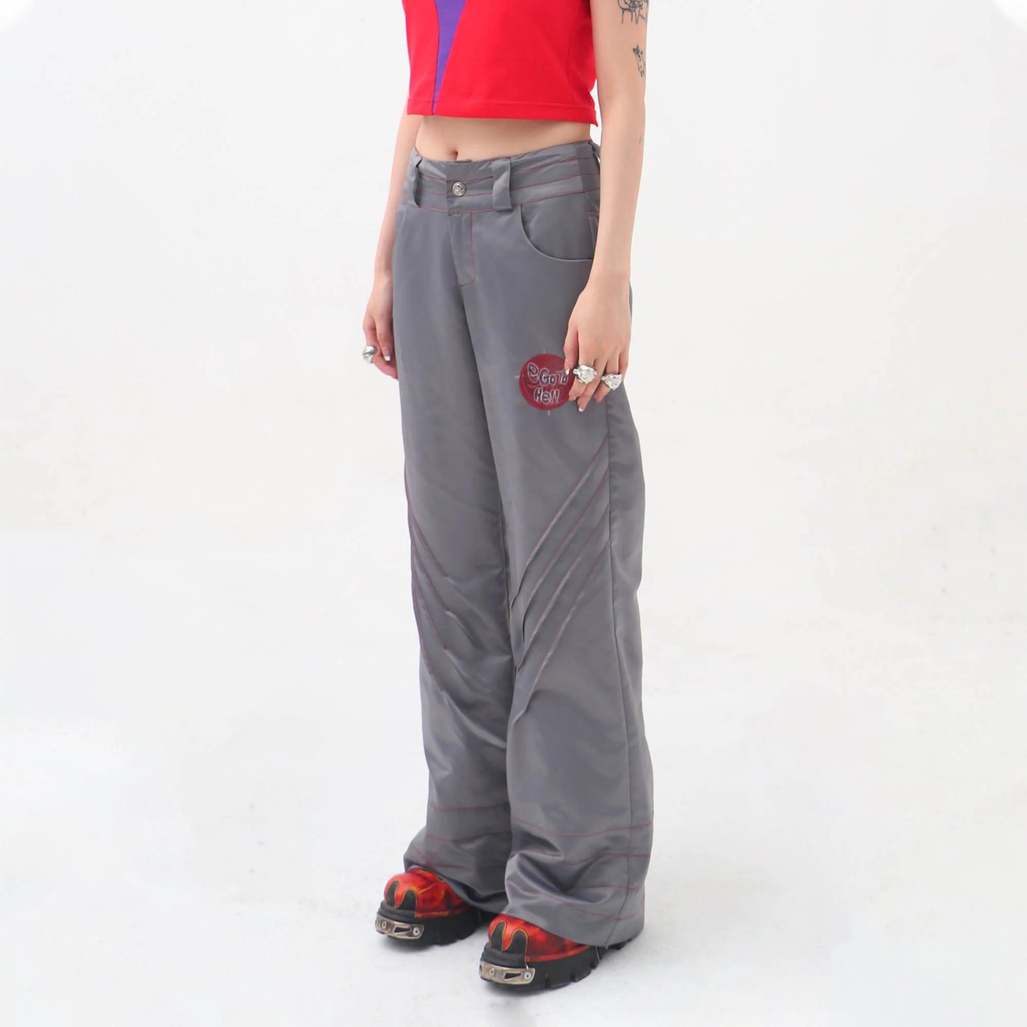 EMBRYO Metallic Pleated Low-Rise Pants