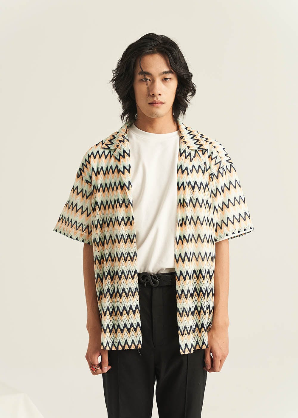 EPIC POETRY Geometric Ripple Knitted Half Shirt (Only Size M Left)