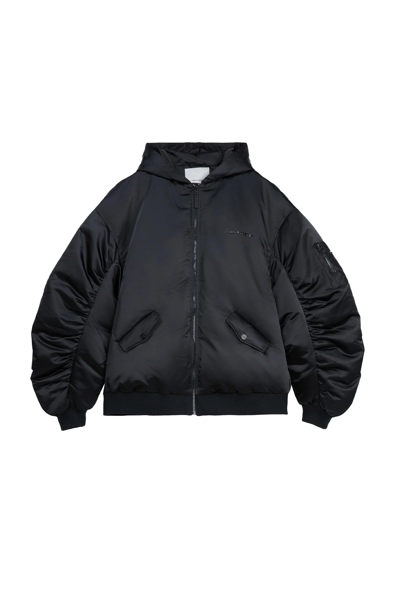 VANN VALRENCE Ruched Sleeve Oversized Hooded Down Jacket