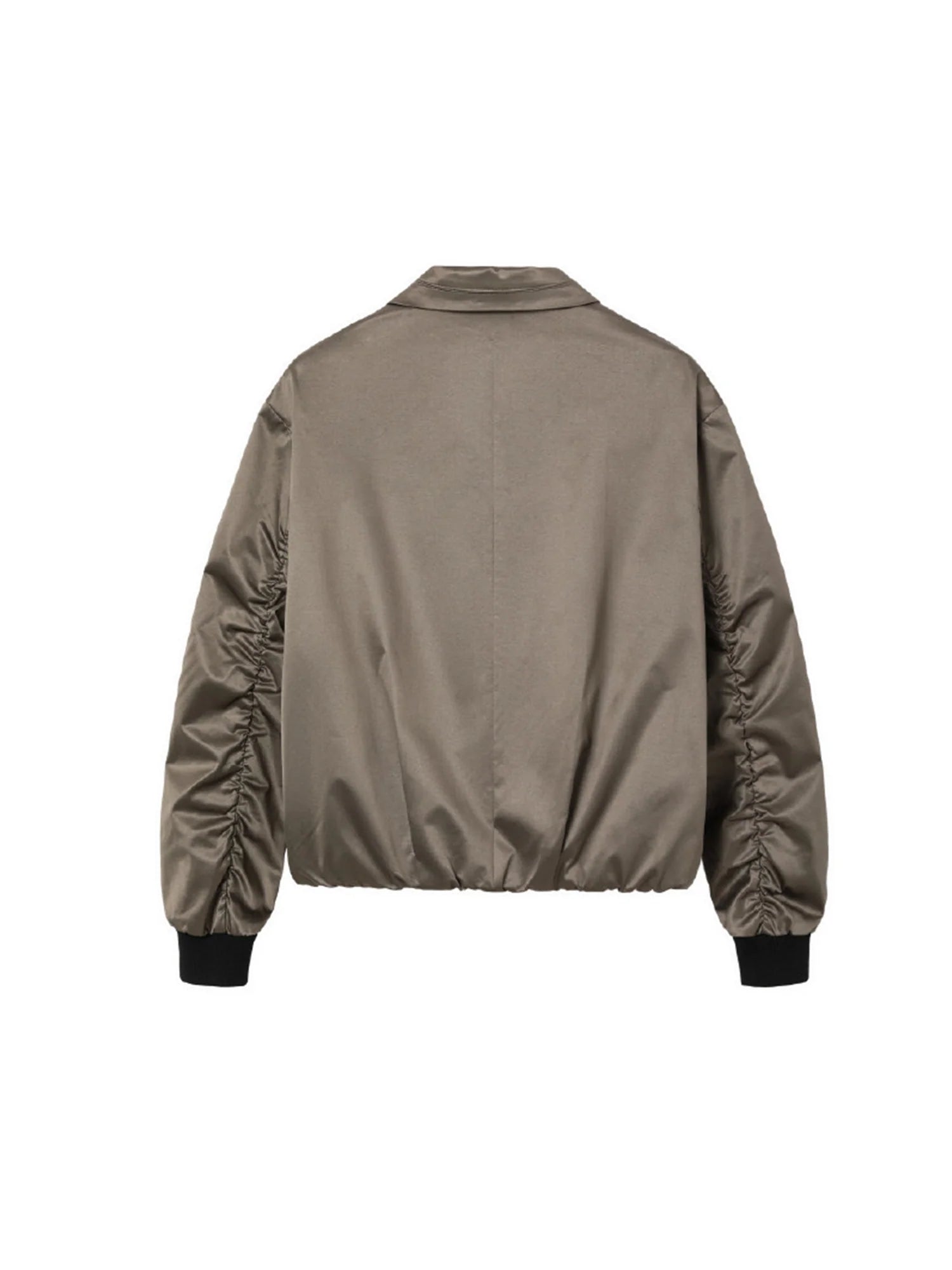 ALVNG AR ANTS Ruched-Sleeve Dual-Zips Bomber Jacket