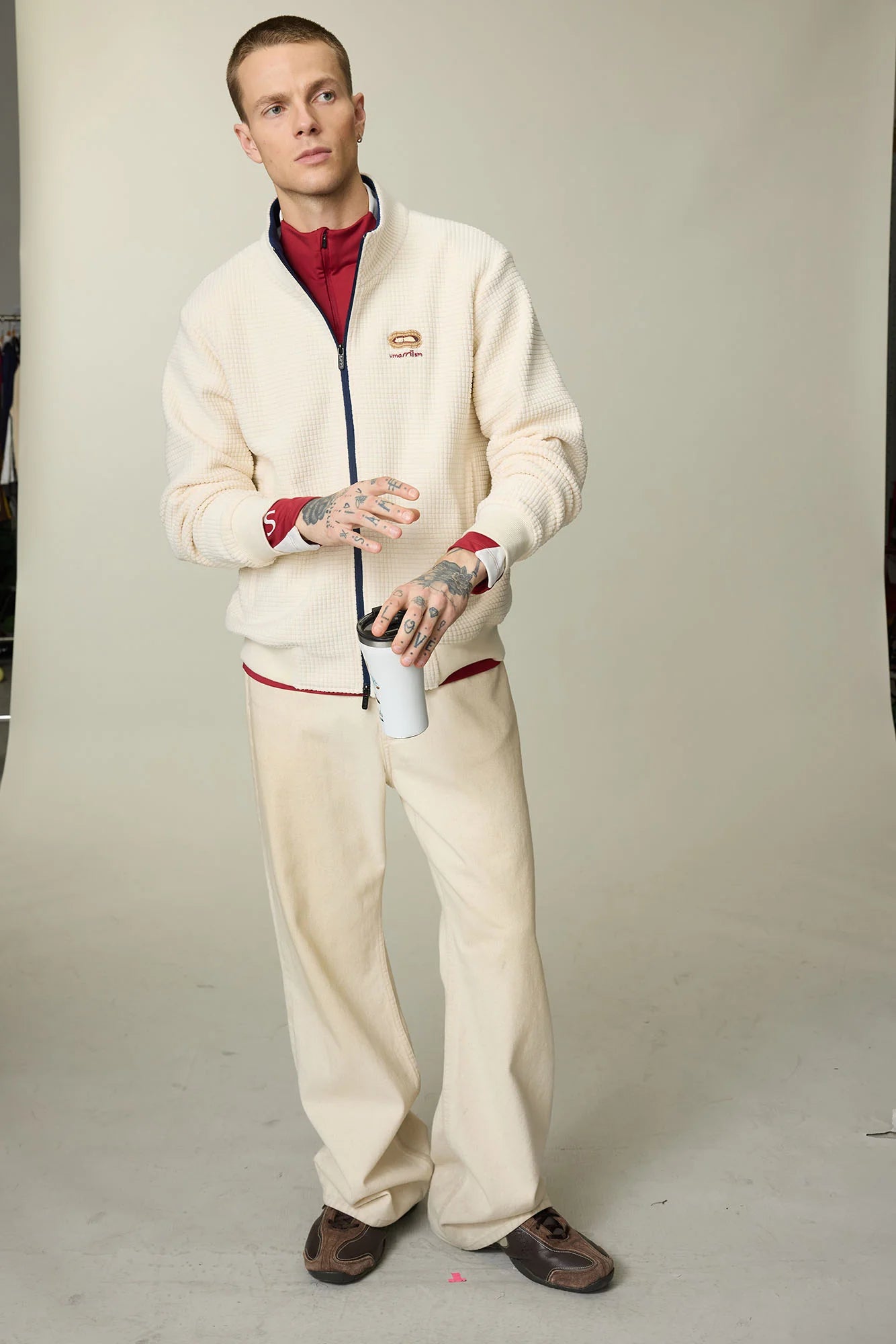 UMAMIISM Waffle Embroidered Fleece-Lined Jacket