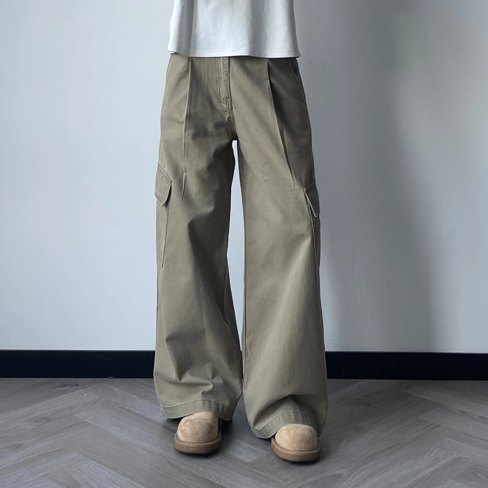 OKAYTHXBYE Pleated Utility Baggy Cargo Pants