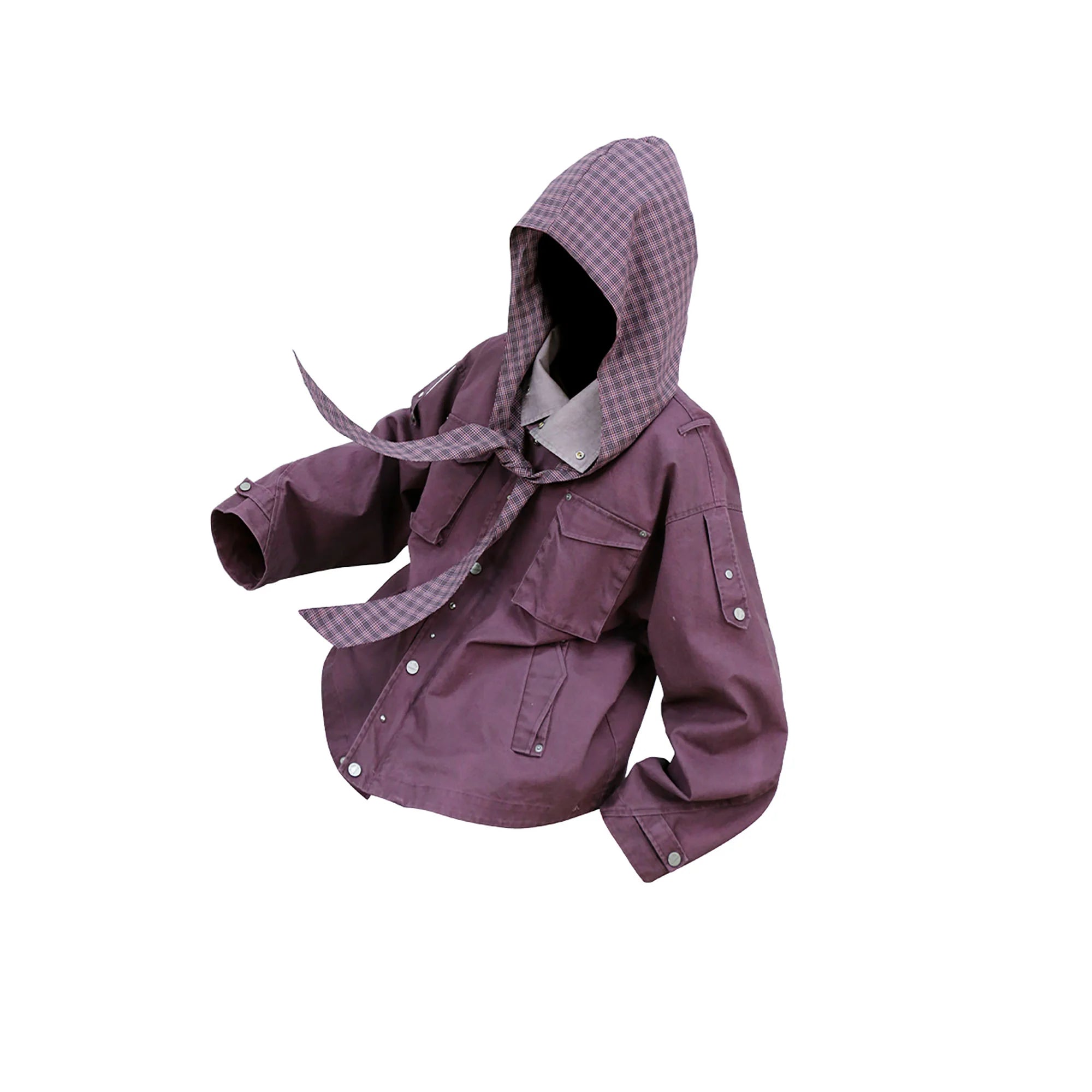 RELABEL Distressed Plaid Hood Oversized Jacket