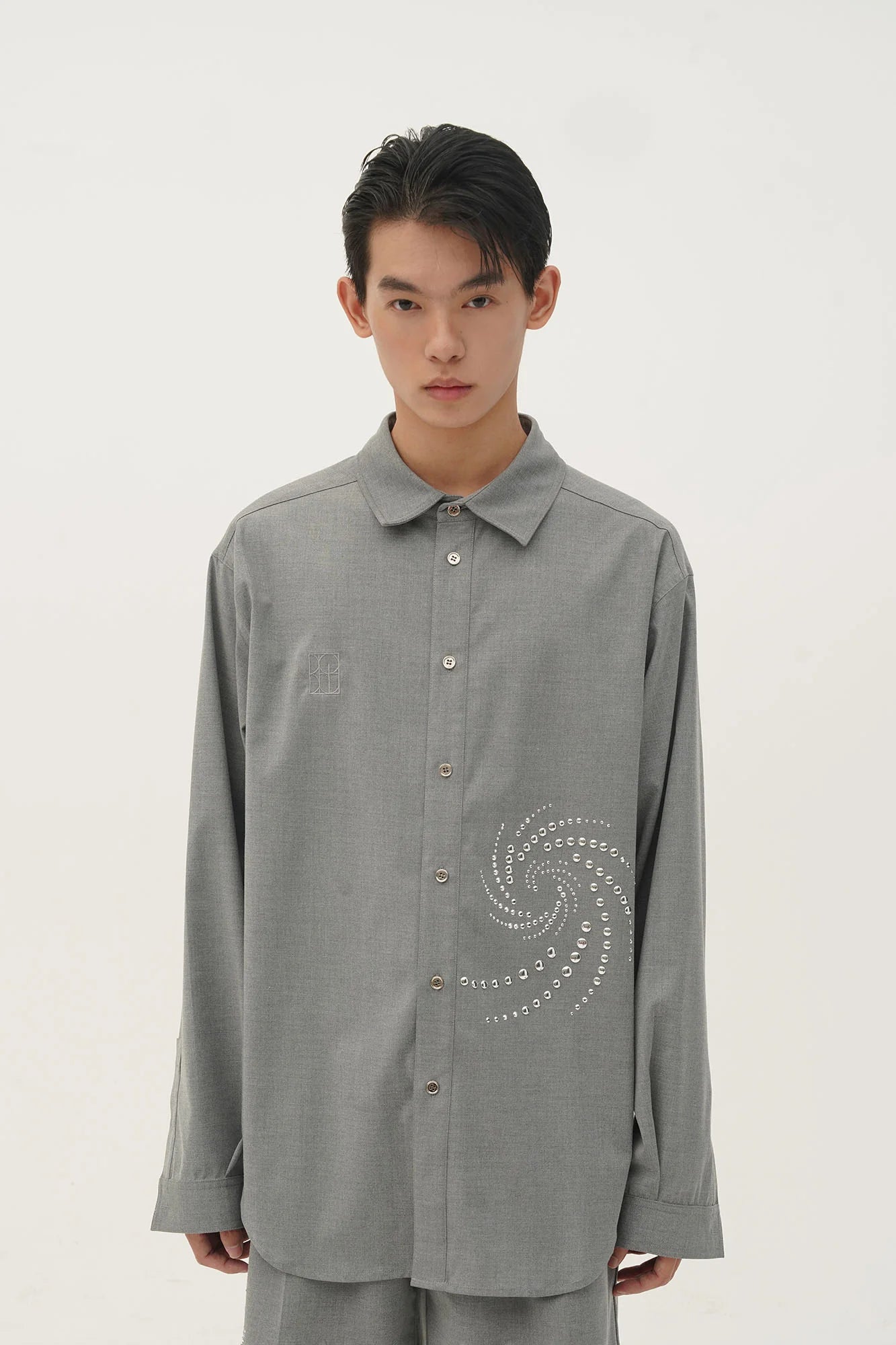 ORAL UTOPIA Spiral Embellished Wool-Blend Shirt