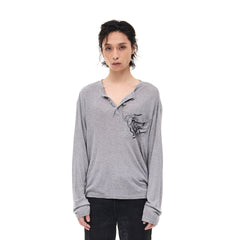 WHISTLEHUNTER Merino-Tencel Henley Graphic Long-Sleeve Tee