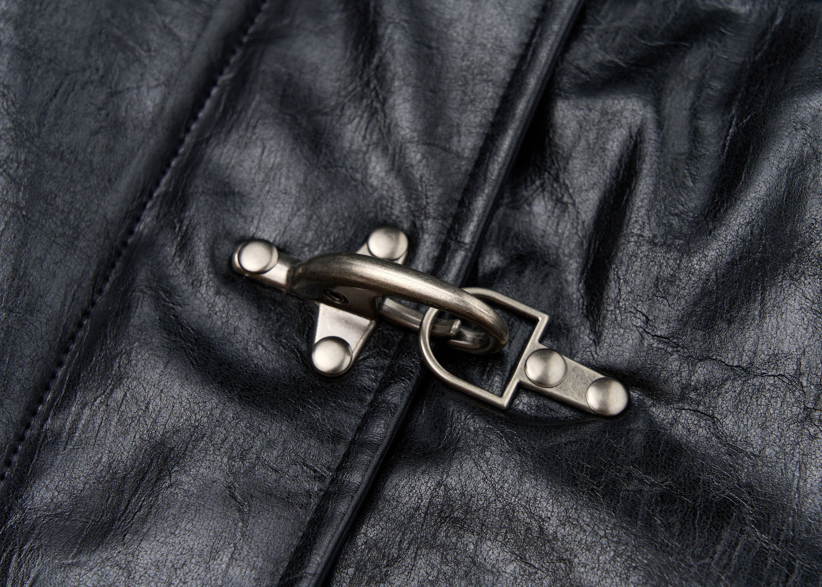 SAVAGEGROWTHWORLD Hook Buckle Faux Leather Puffer Jacket