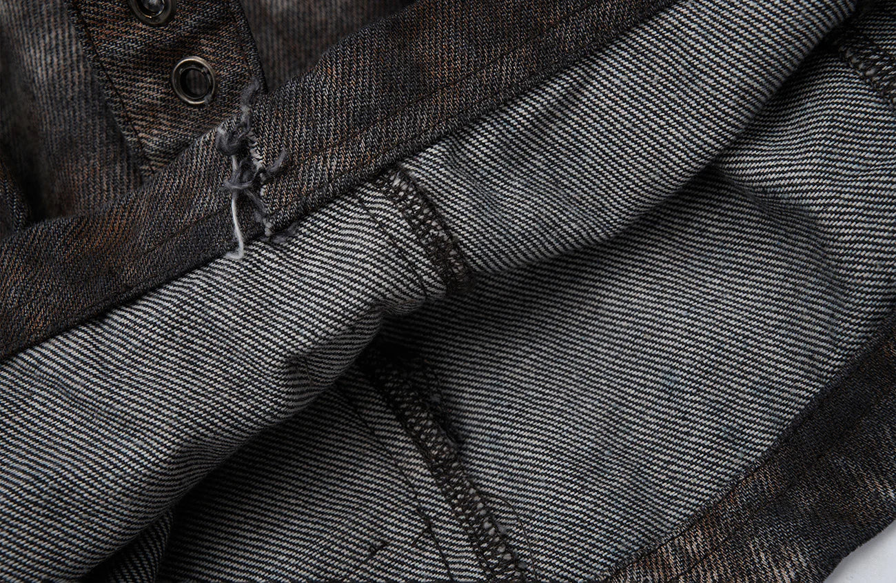 MOGONGSHE Distressed Detachable Drape Curved Panel Jeans