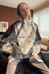MIICHOUS Arc Contrast Panel Embroidered Windbreaker