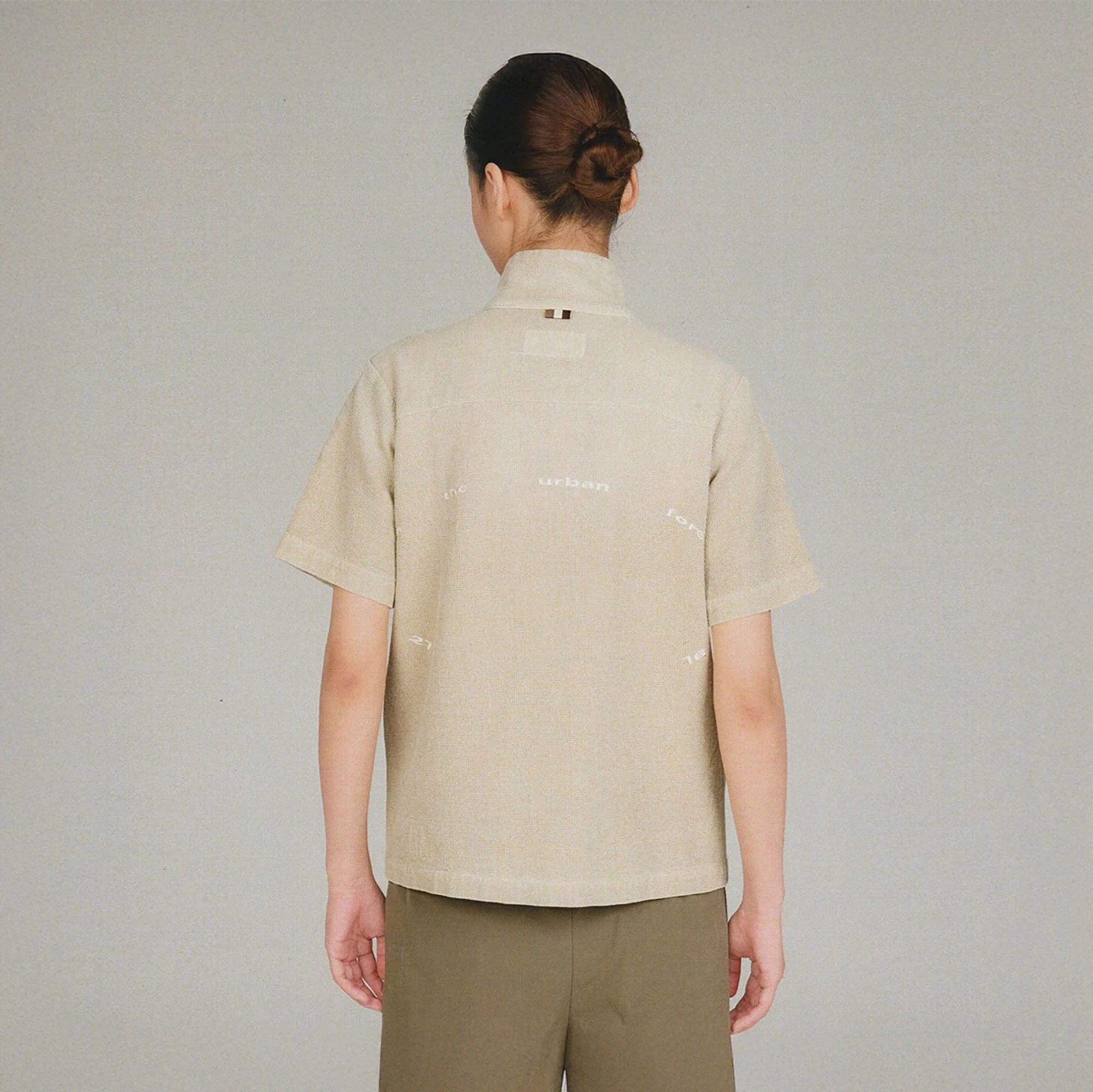 URBAN+FOREST Washed Waffle Stand Collar Half Shirt