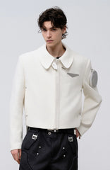 FACEONLAB Arm-Patched Cropped Naval Jacket White