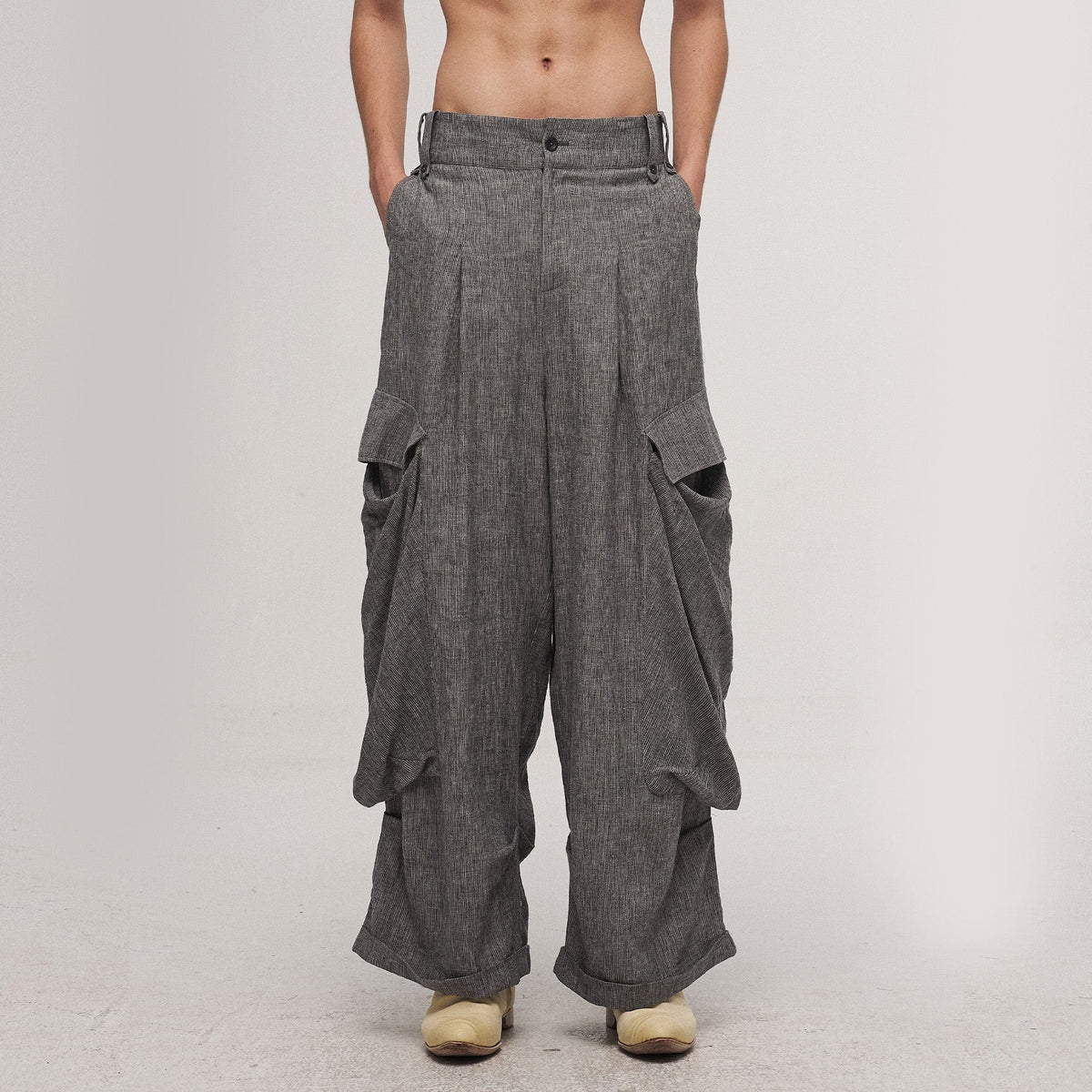 ILNya Nieternite Nifutur Big Pockets Cotton-Linen Wide-Leg Pants