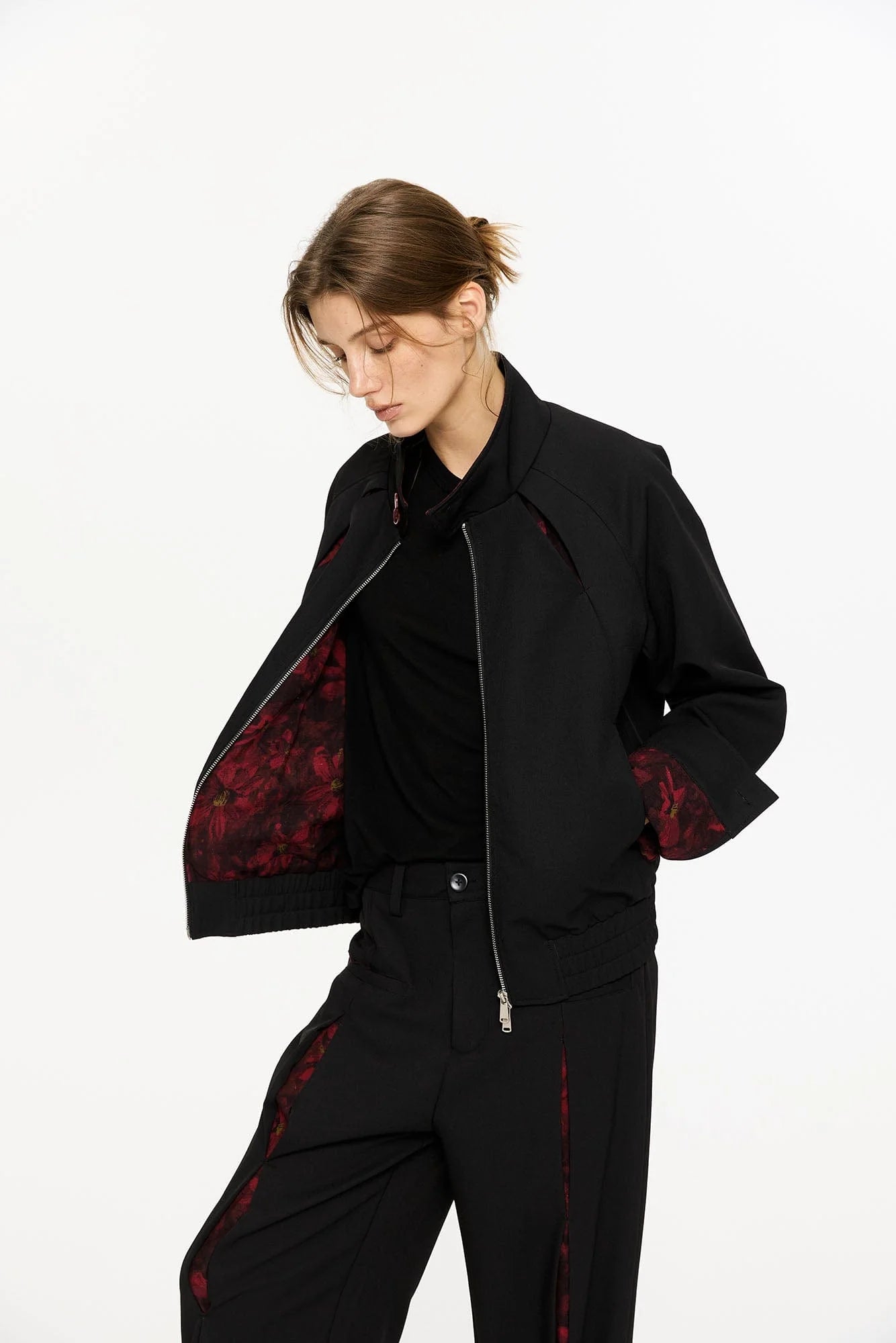 KREATE Floral-Lined Spliced Harrington Jacket
