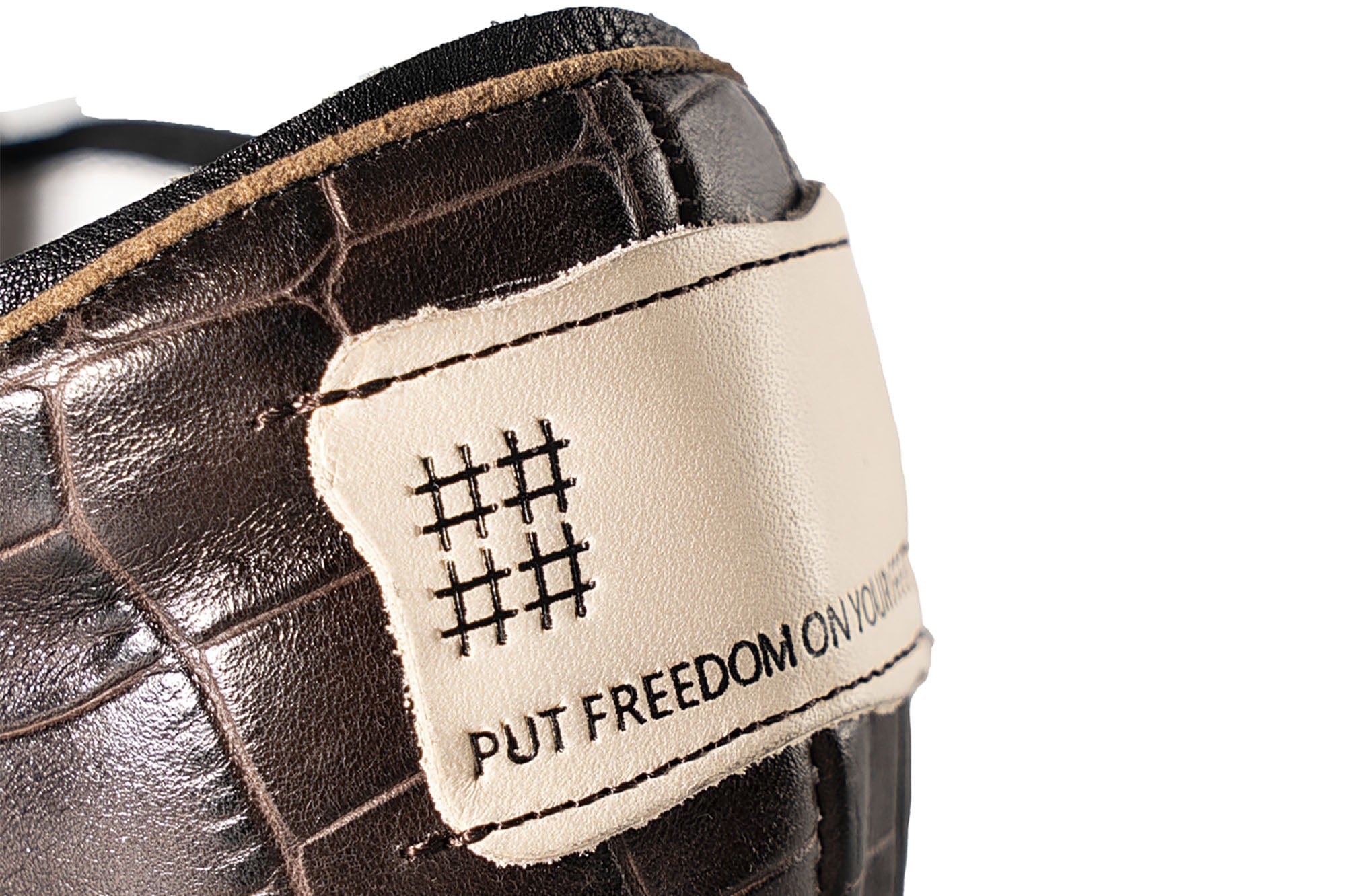 REWRITE Croc-Embossed Strap Loafers Brown