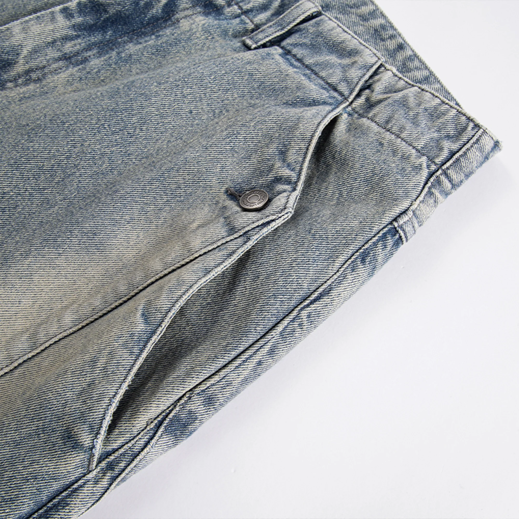 F2CE Washed Panel Adjustable-Hem Denim Pants