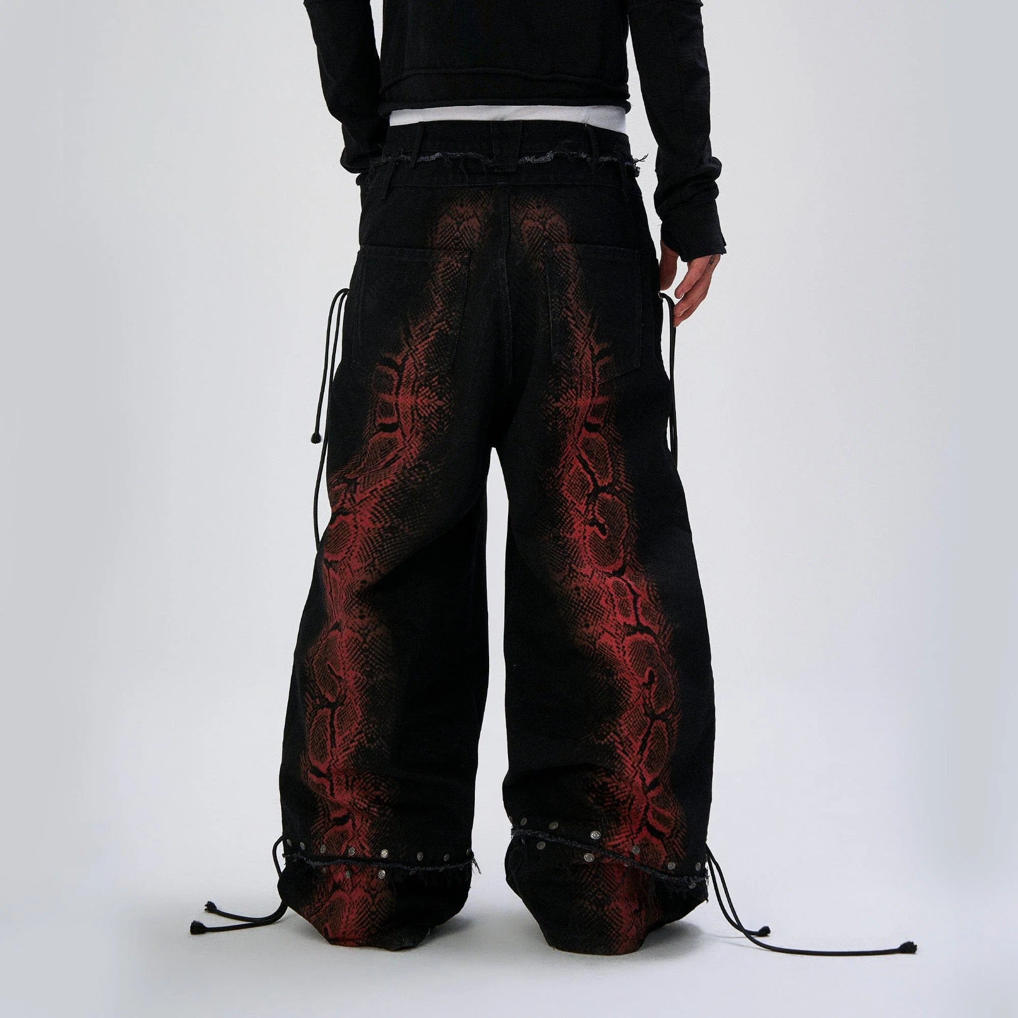 FLYERRER Washed Contrast Snakeskin Drawcord Wide-Leg Jeans