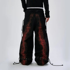 FLYERRER Washed Contrast Snakeskin Drawcord Wide-Leg Jeans