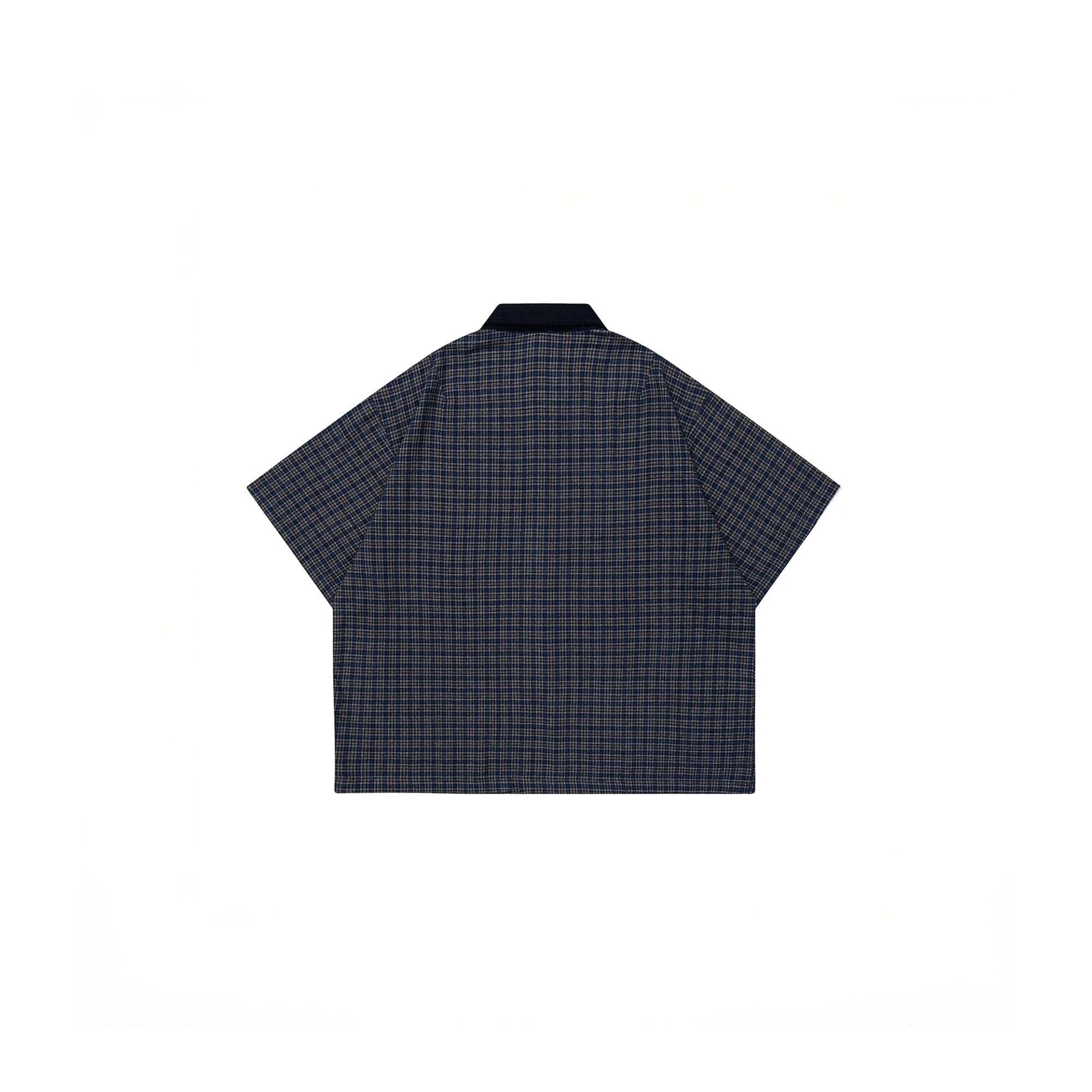 OVDY Raw-Edge Patchwork Graphic Plaid Half Shirt