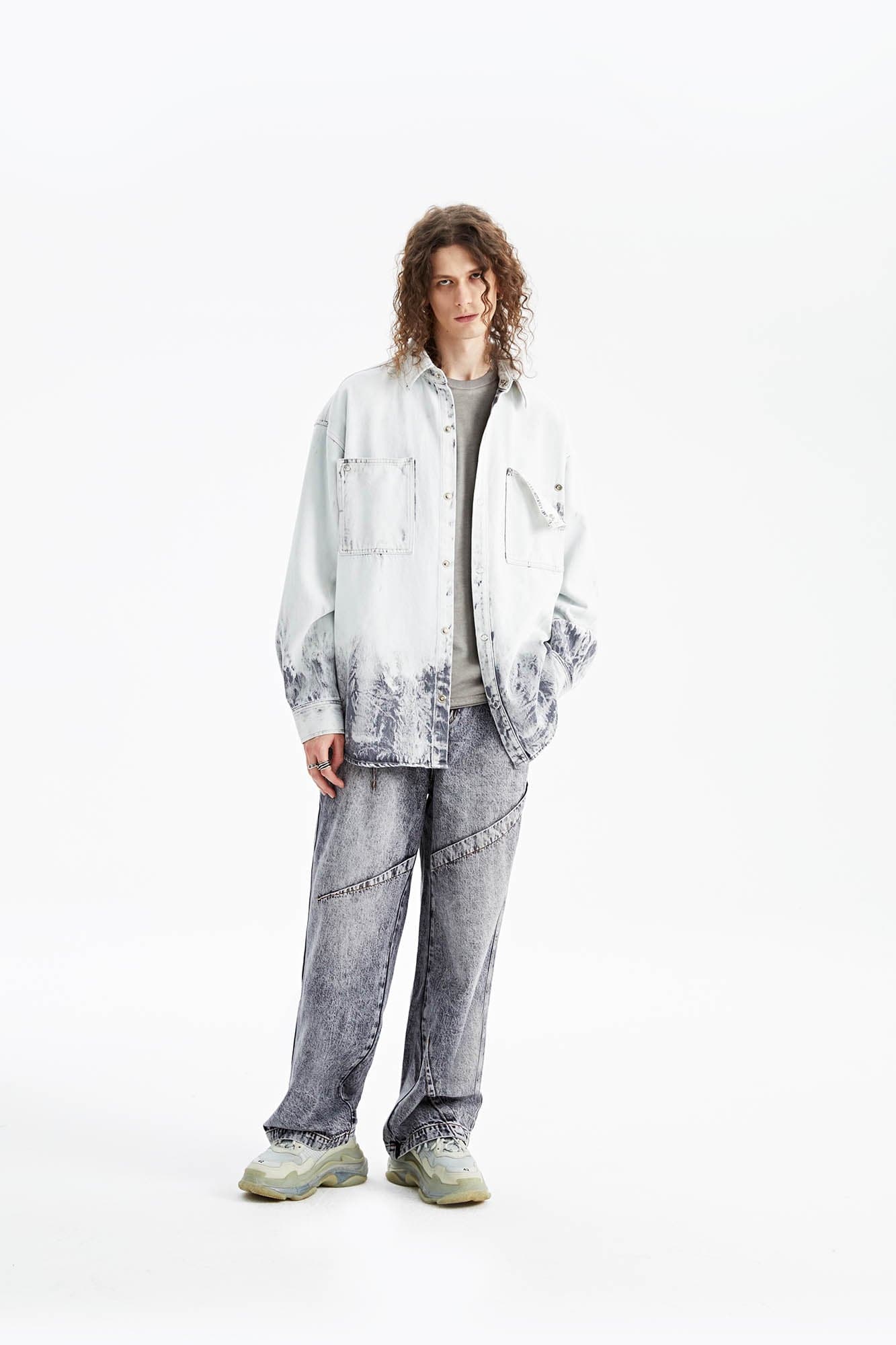 ORGANIC EMOTION Distressed Snow Mountain Tie-Dye Denim Shirt