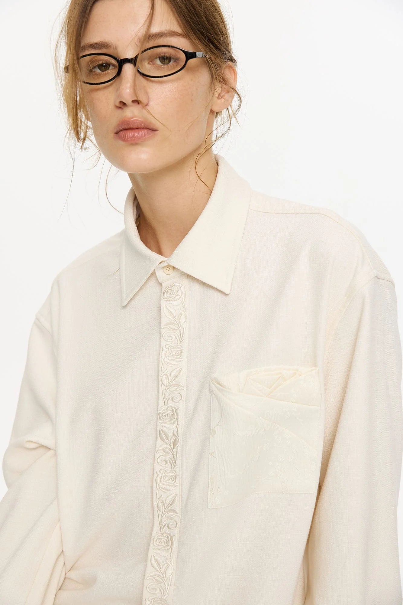KREATE Floral Jacquard Trim Pocket Shirt