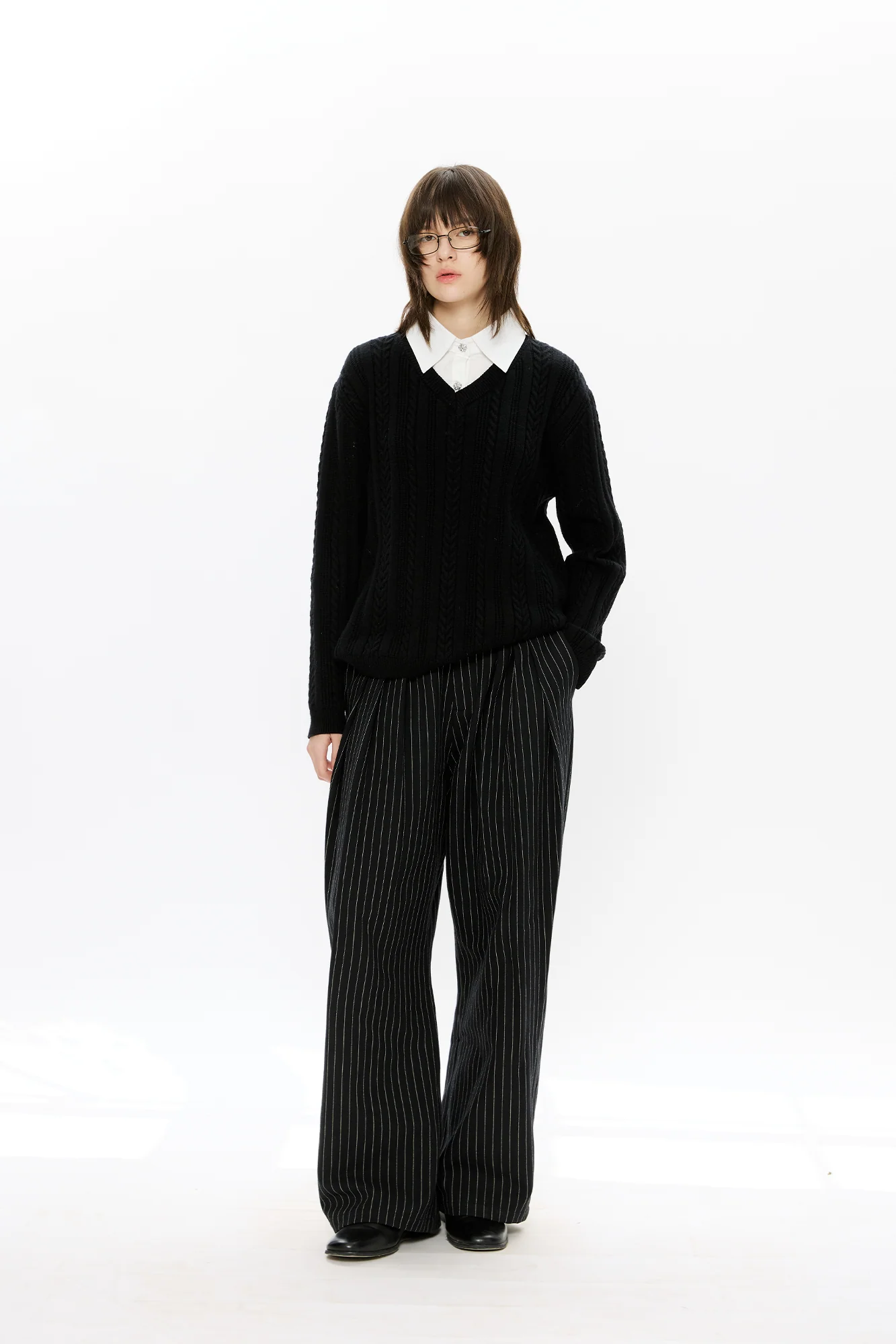 KREATE Cable-Knit Layered Shirt Sweater