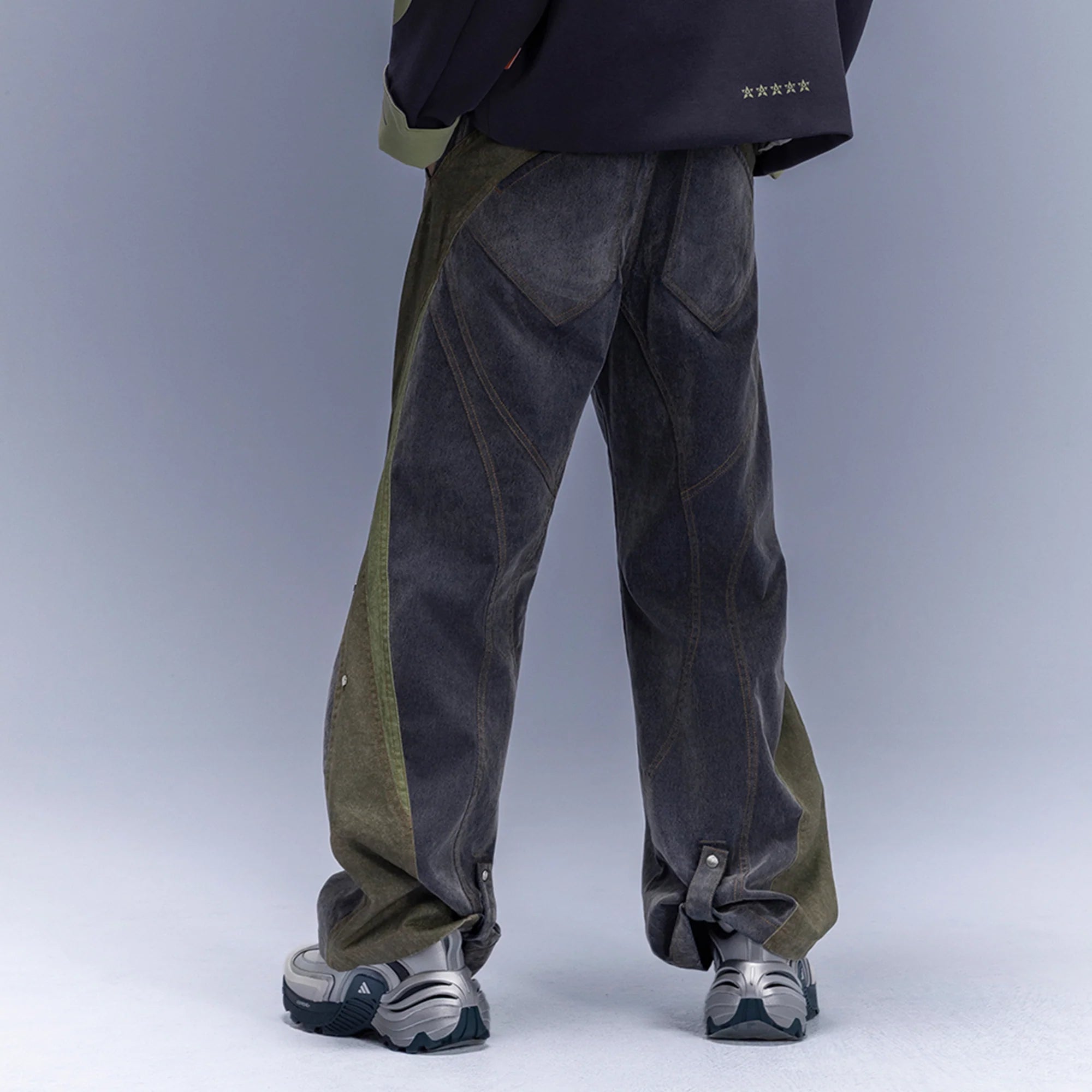 XIPHEVIL Washed Rivet Paneled Wide-Leg Pants