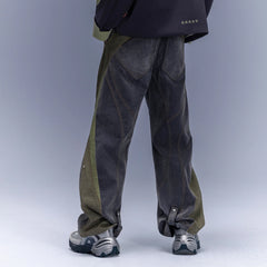 XIPHEVIL Washed Rivet Paneled Wide-Leg Pants