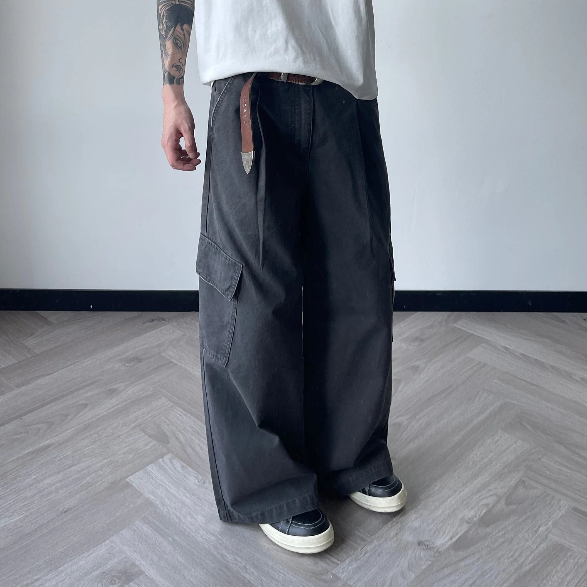 OKAYTHXBYE Pleated Utility Baggy Cargo Pants