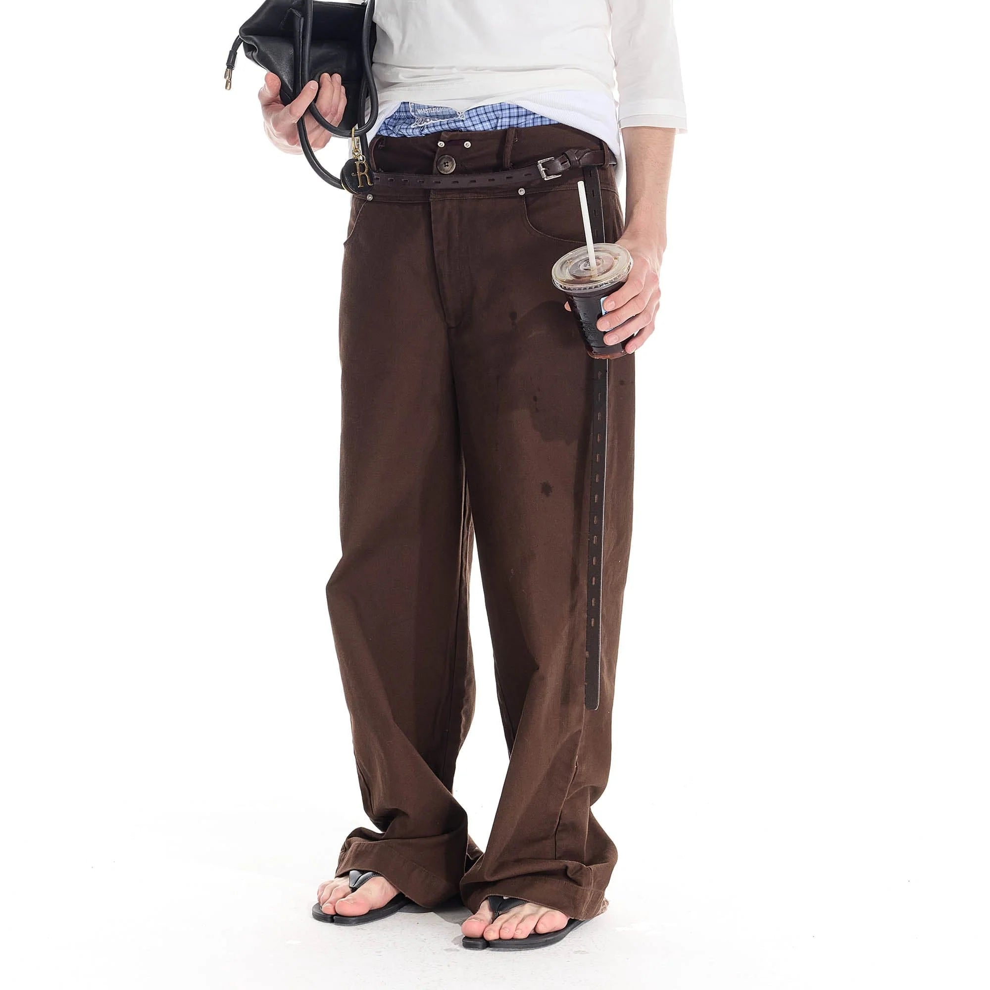 WHISTLEHUNTER Distressed Rivet Straight-Leg Pants