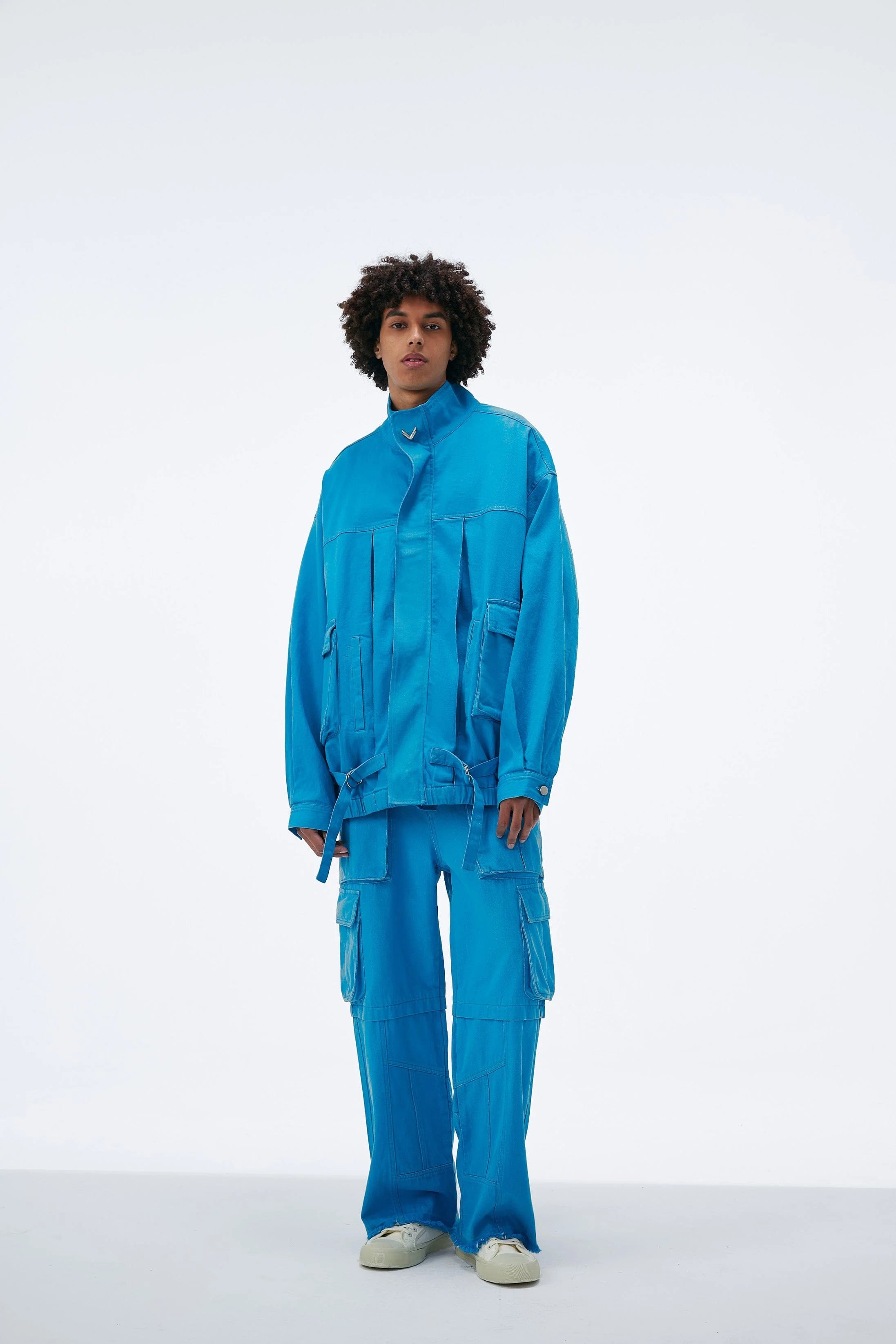 VANN VALRENCE Utility Pockets Denim Drawstring Oversized Jacket