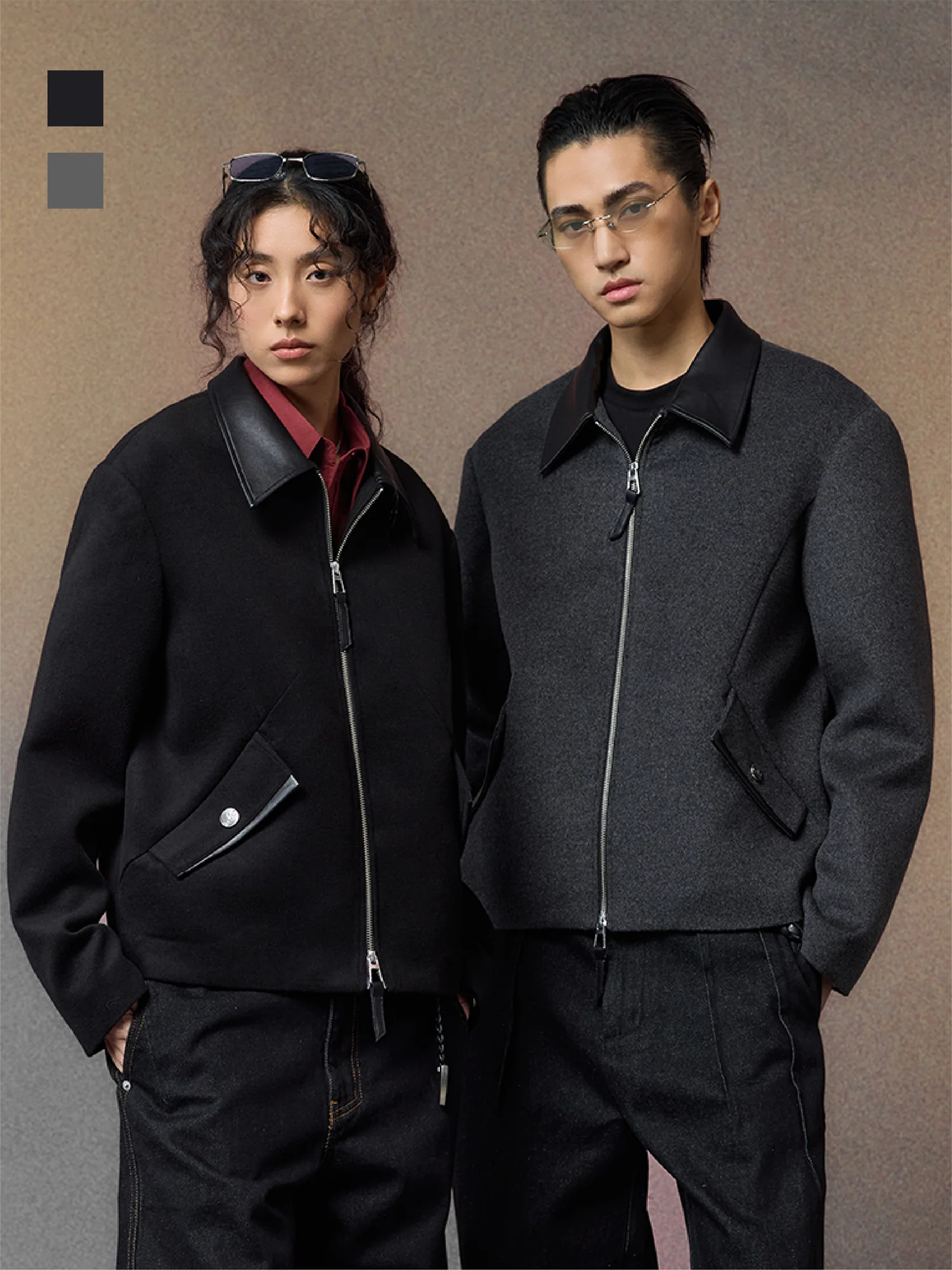 ALVNG AR ANTS PU Collar Wool-Blend Jacket