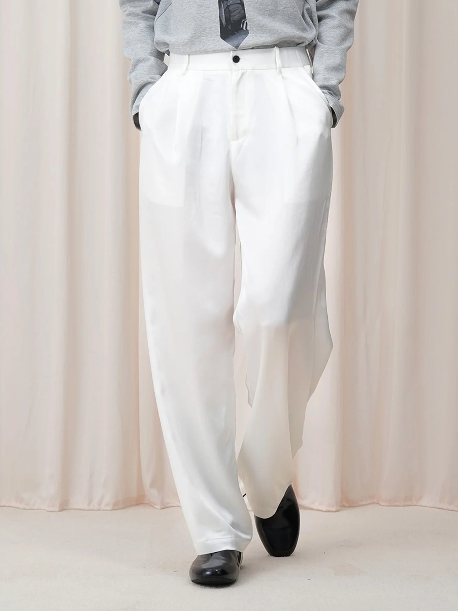 OUYANG WENJUN Minimal Satin Wide-Leg Pants