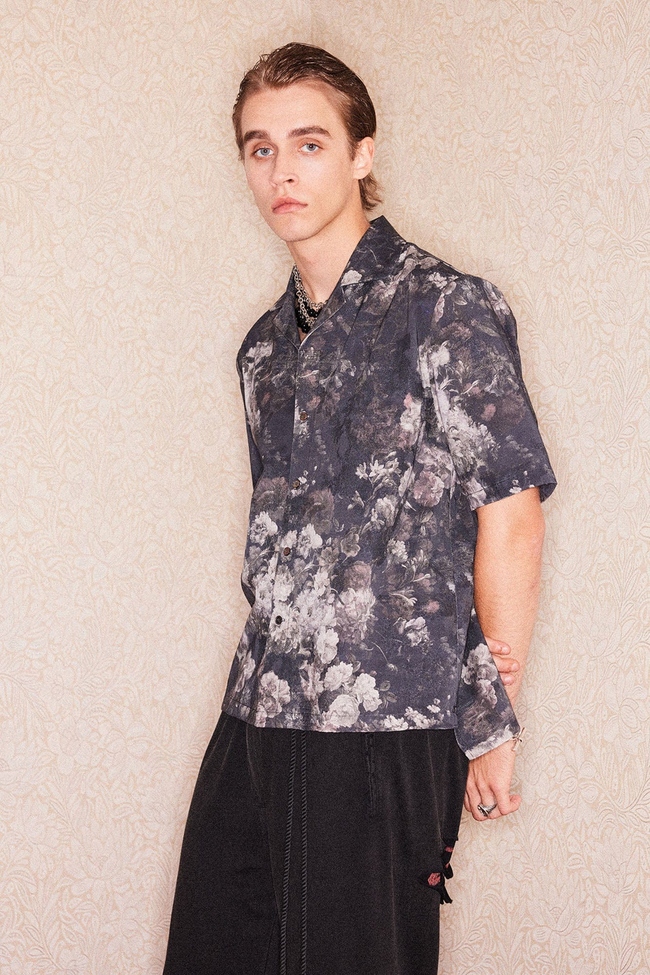 RICHILL Retro Floral Jacquard Cotton-Linen Shirt