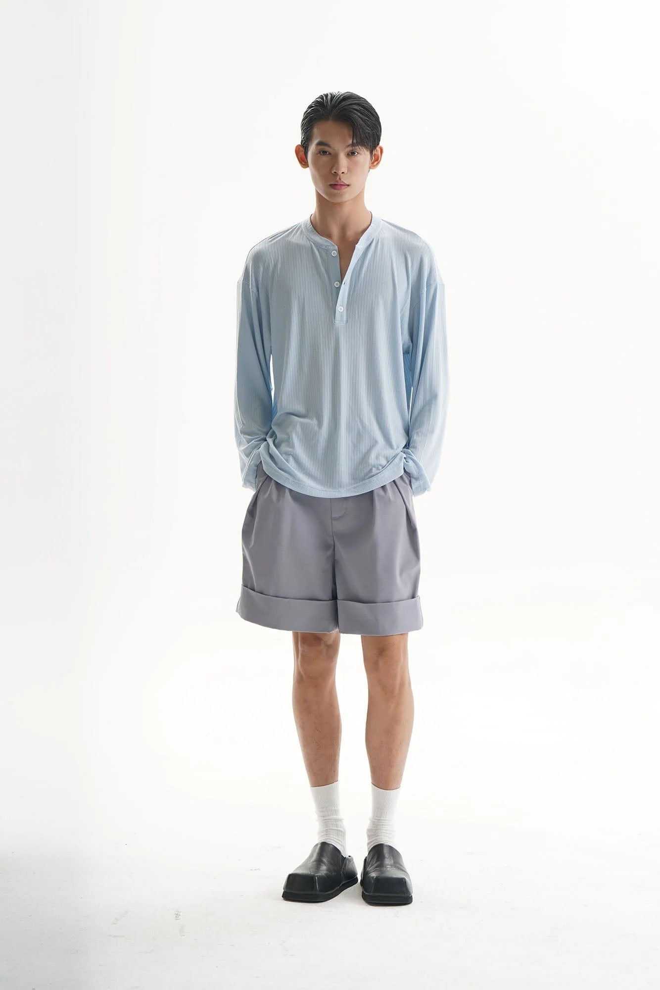 ORAL UTOPIA Essential Pleated Acetate Cuffed Shorts