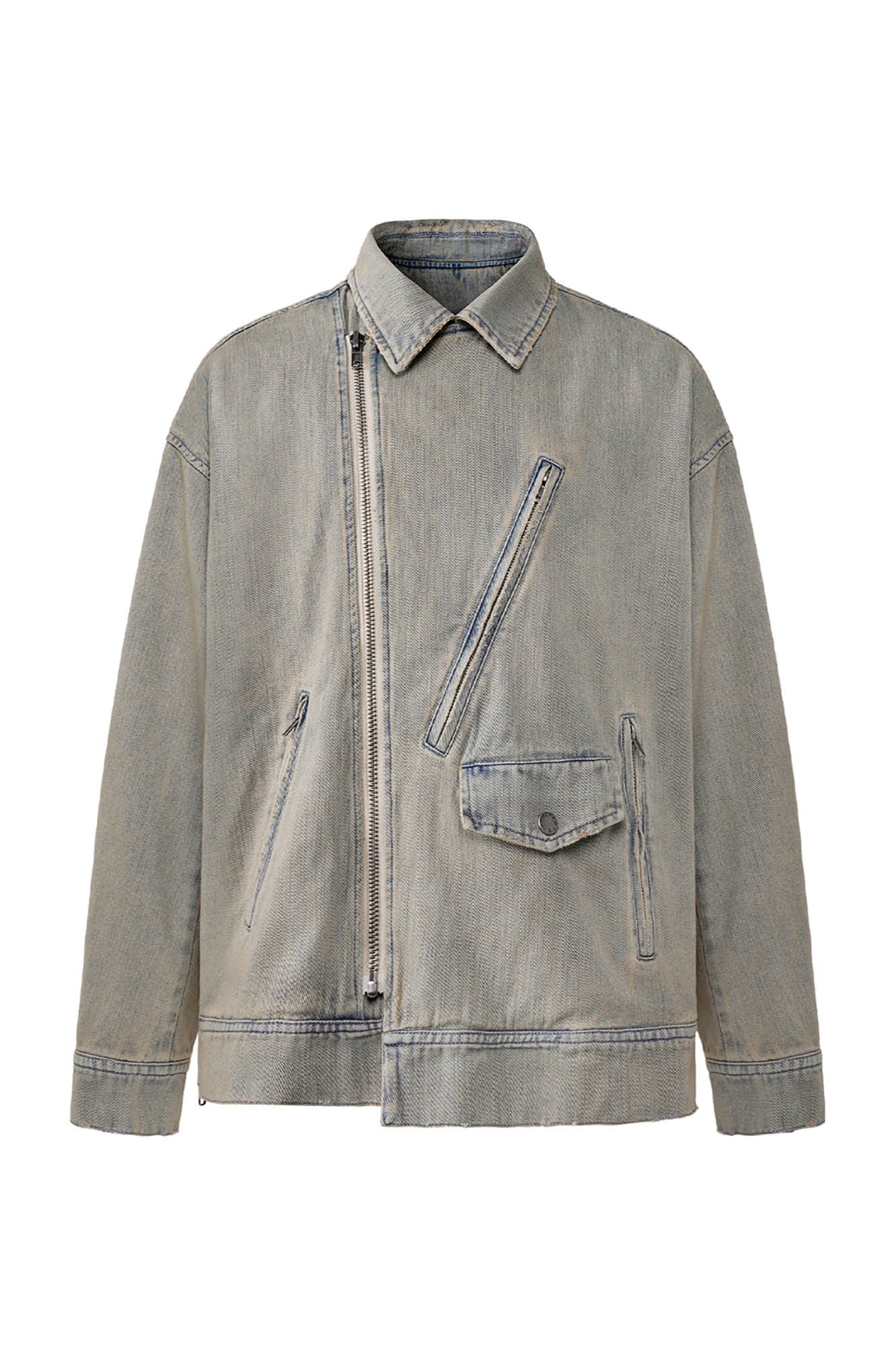 UNDERWATER Acid Wash Zipper Biker Jacket