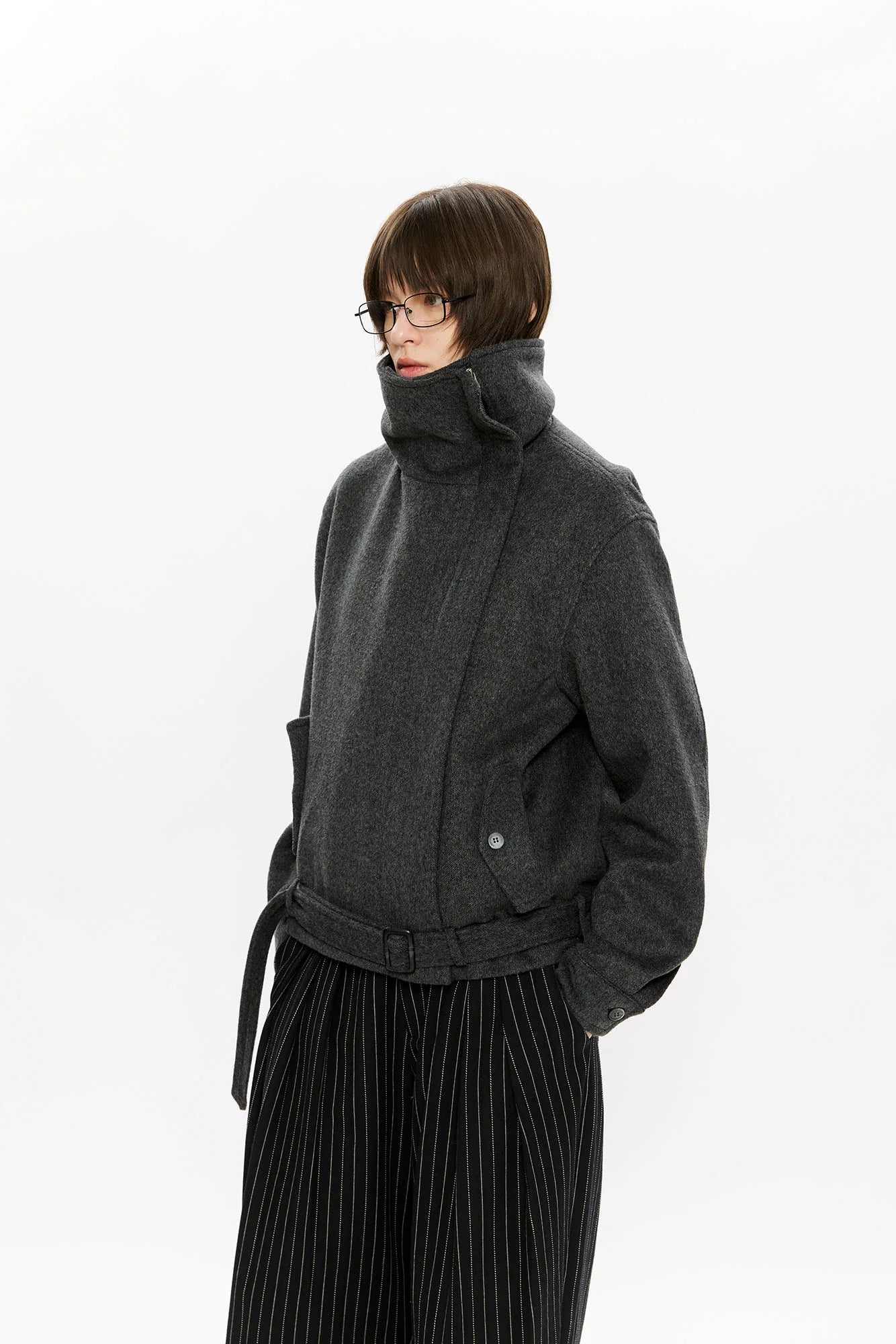 KREATE Asymmetrical Funnel-Neck Wool-Blend Jacket