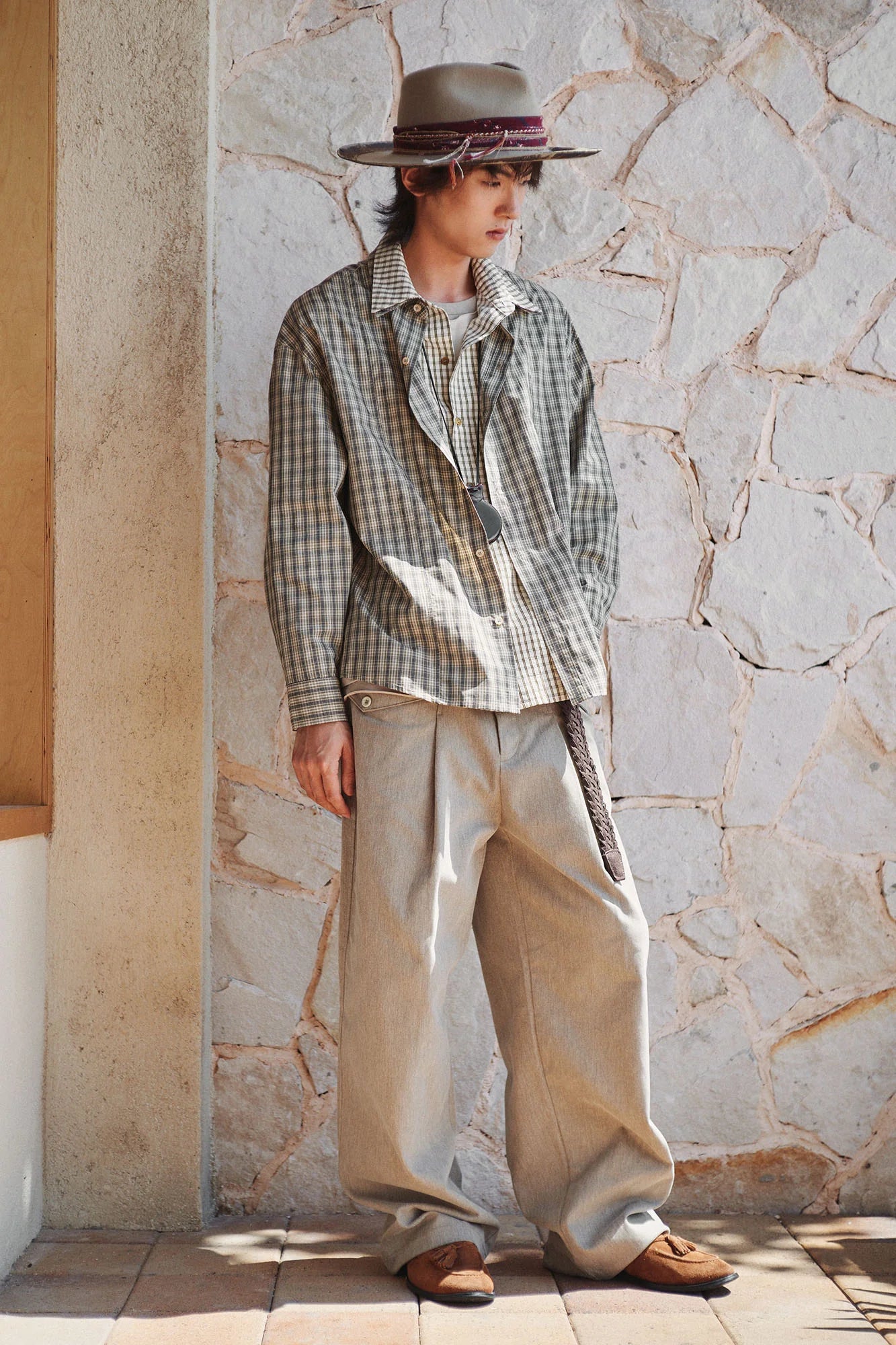 GONGHE REPUB Faux Layered Collar Plaid Shirt