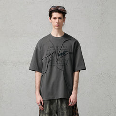 ORGANIC EMOTION Asymmetrical Pleated Script Graphic T-Shirt