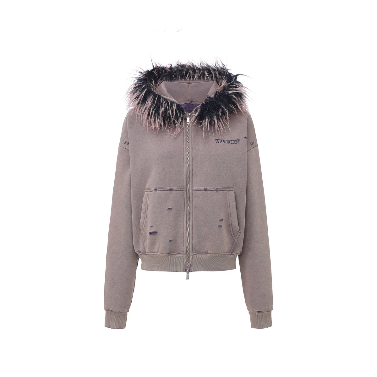 VANN VALRENCE Detachable Faux Fur Hood Distressed Jacket