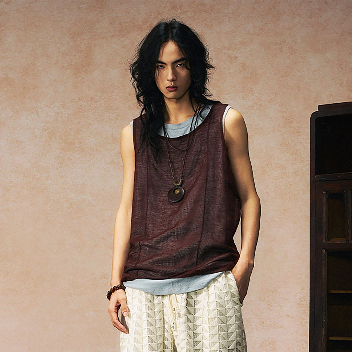 GONGHE REPUB Sheer Linen-Cotton Layered Vest