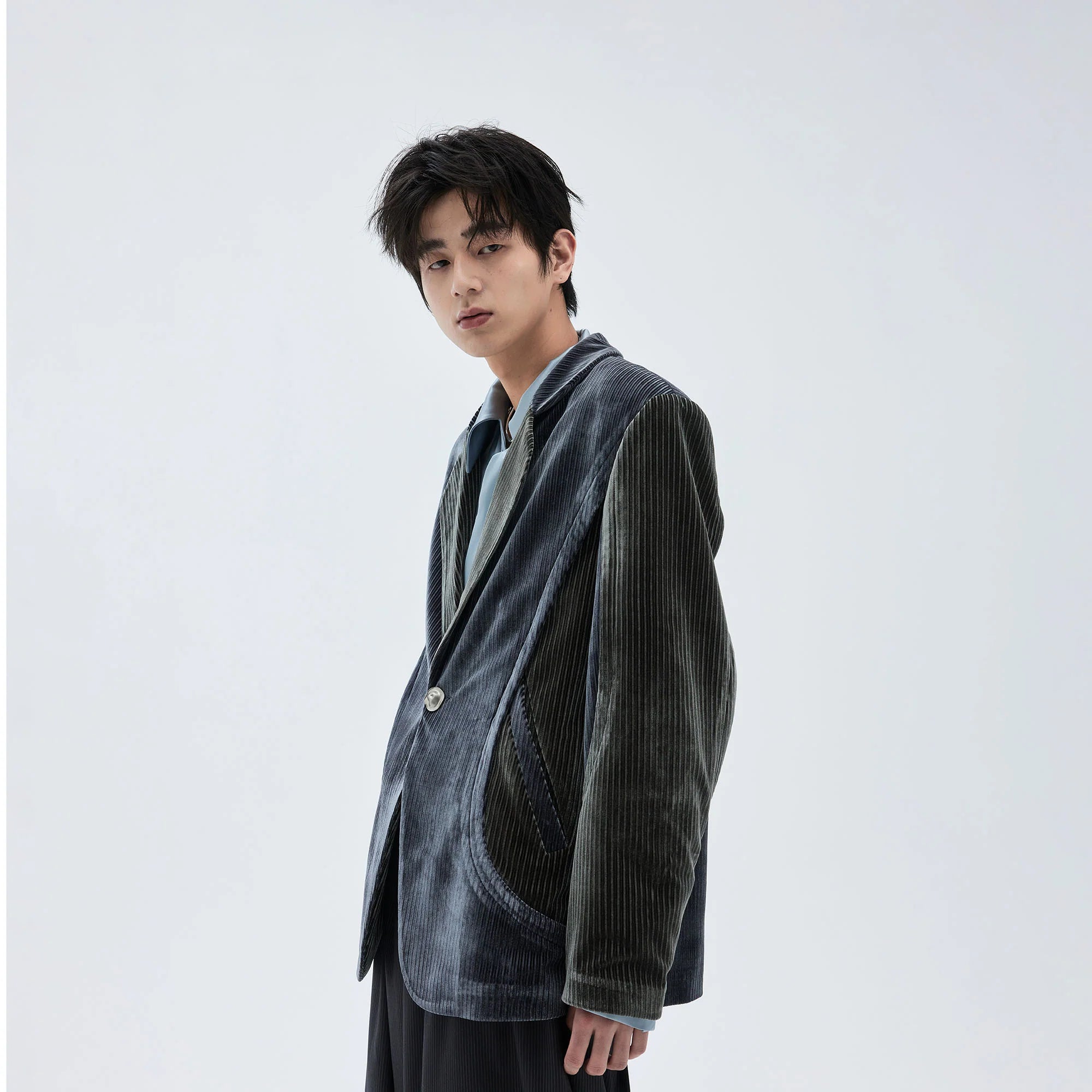 TUIMU Corduroy Contrast Panel Blazer
