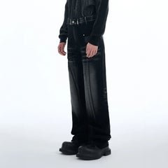 TIWILLTANG Whiskering Washed Panel Straight-Leg Jeans