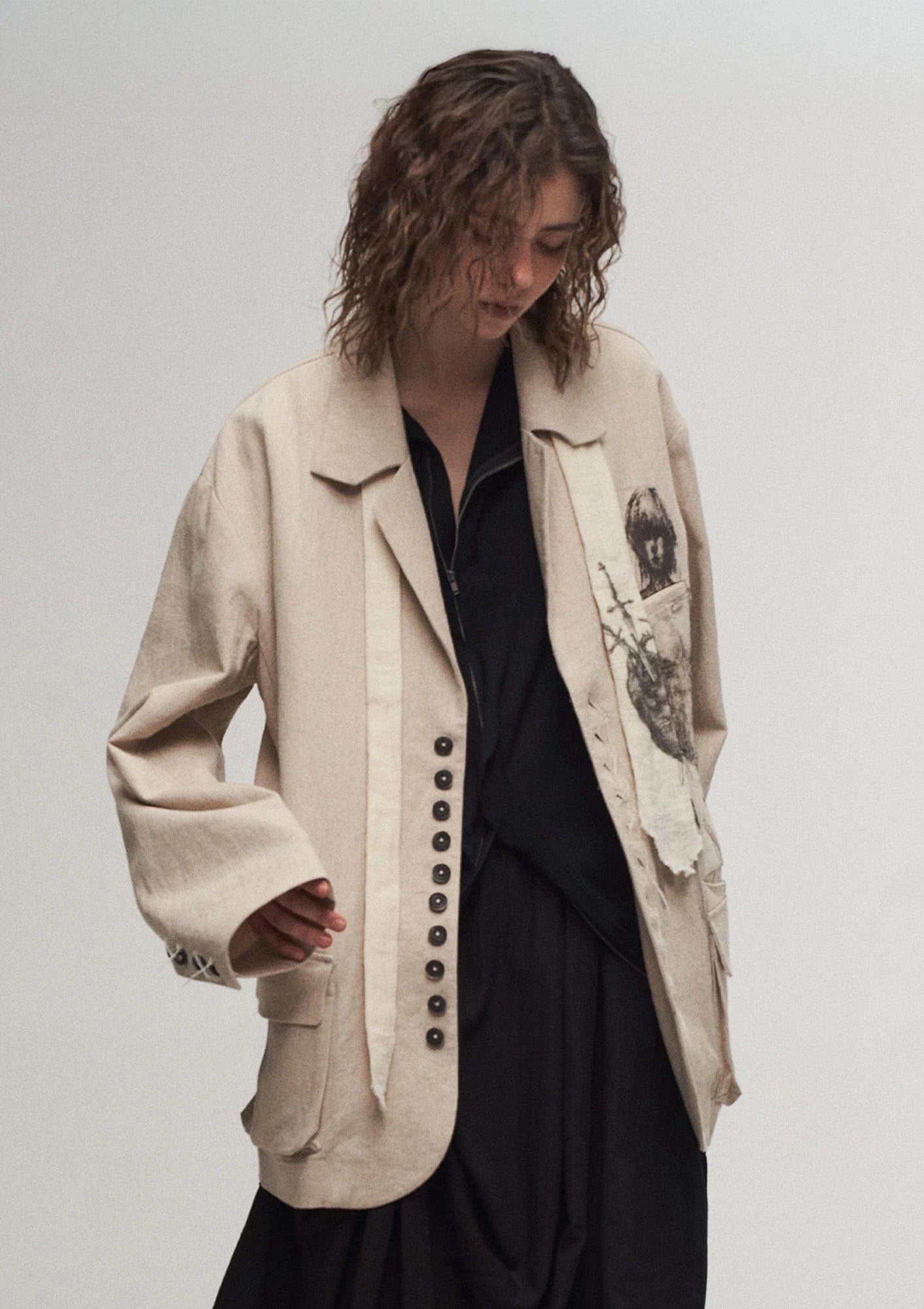 ILNya Nieternite Nifutur Ink Portrait Cotton-Linen Jacket