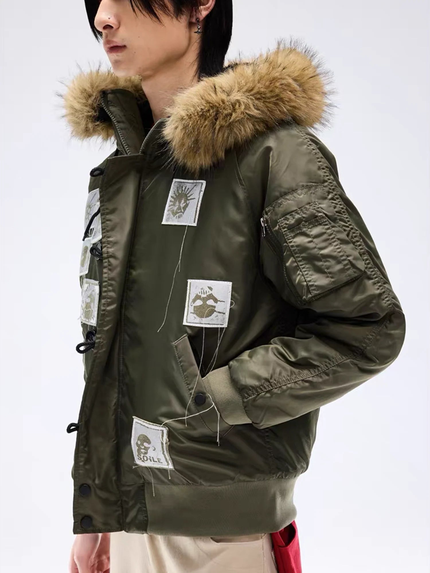 NOTHINGNESS WORLD Faux Fur Patch Hooded Puffer Jacket