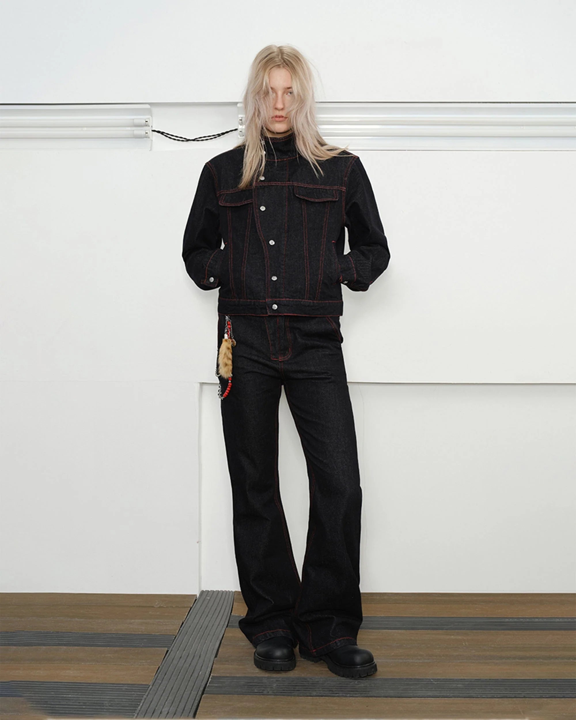 KREATE Asymmetrical Stand Collar Snap Jacket