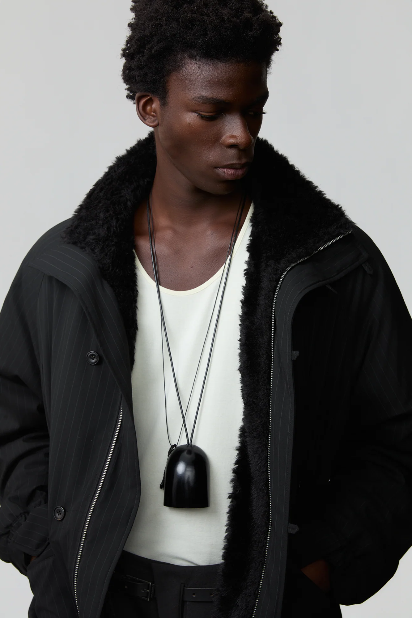 OPICLOTH Pinstriped Faux Fur-Lined Drawstring Jacket