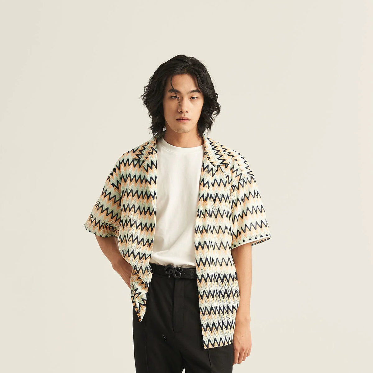 EPIC POETRY Geometric Ripple Knitted Half Shirt (Only Size M Left)