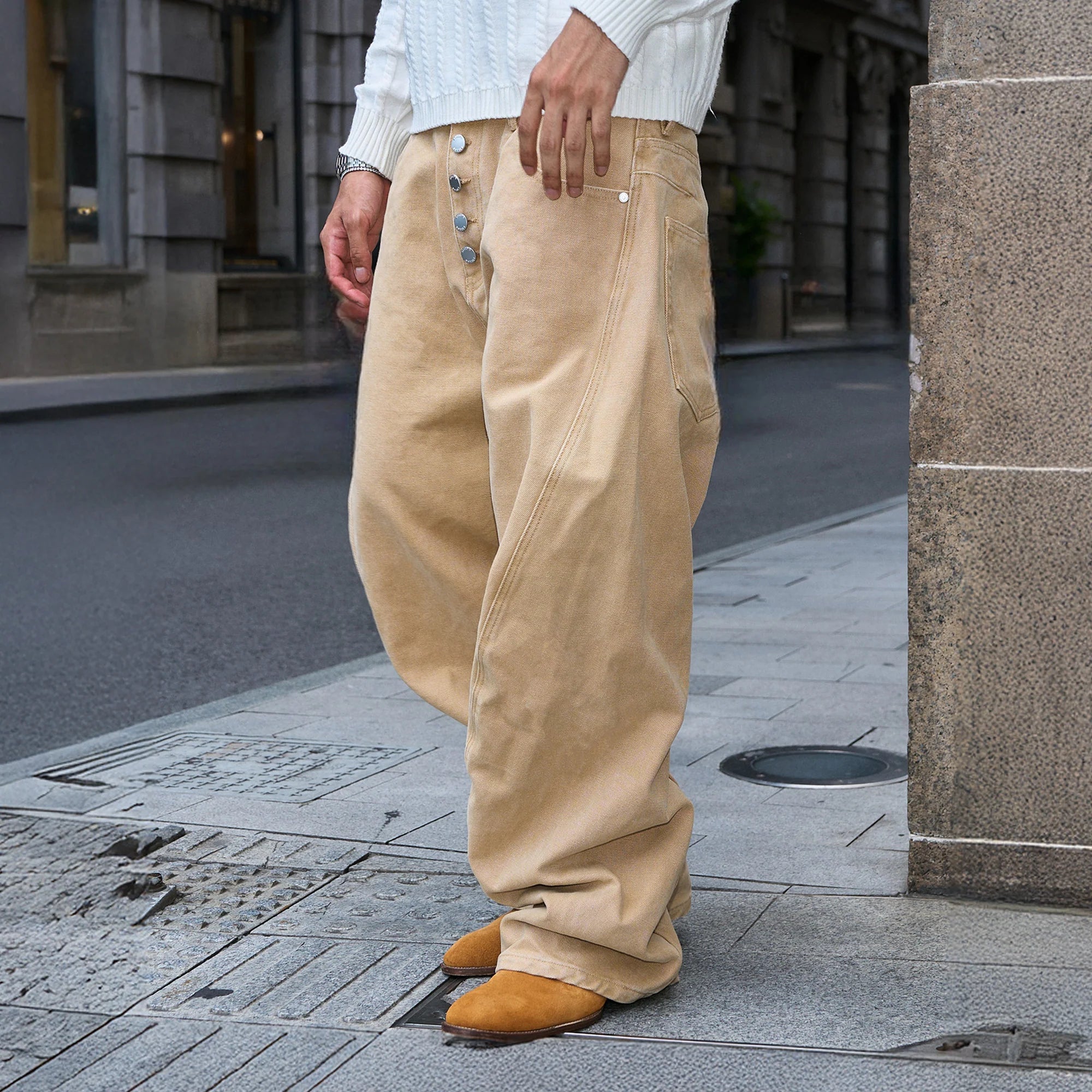 STEEPC Classical Button-Fly Curved-Seam Utility Pants