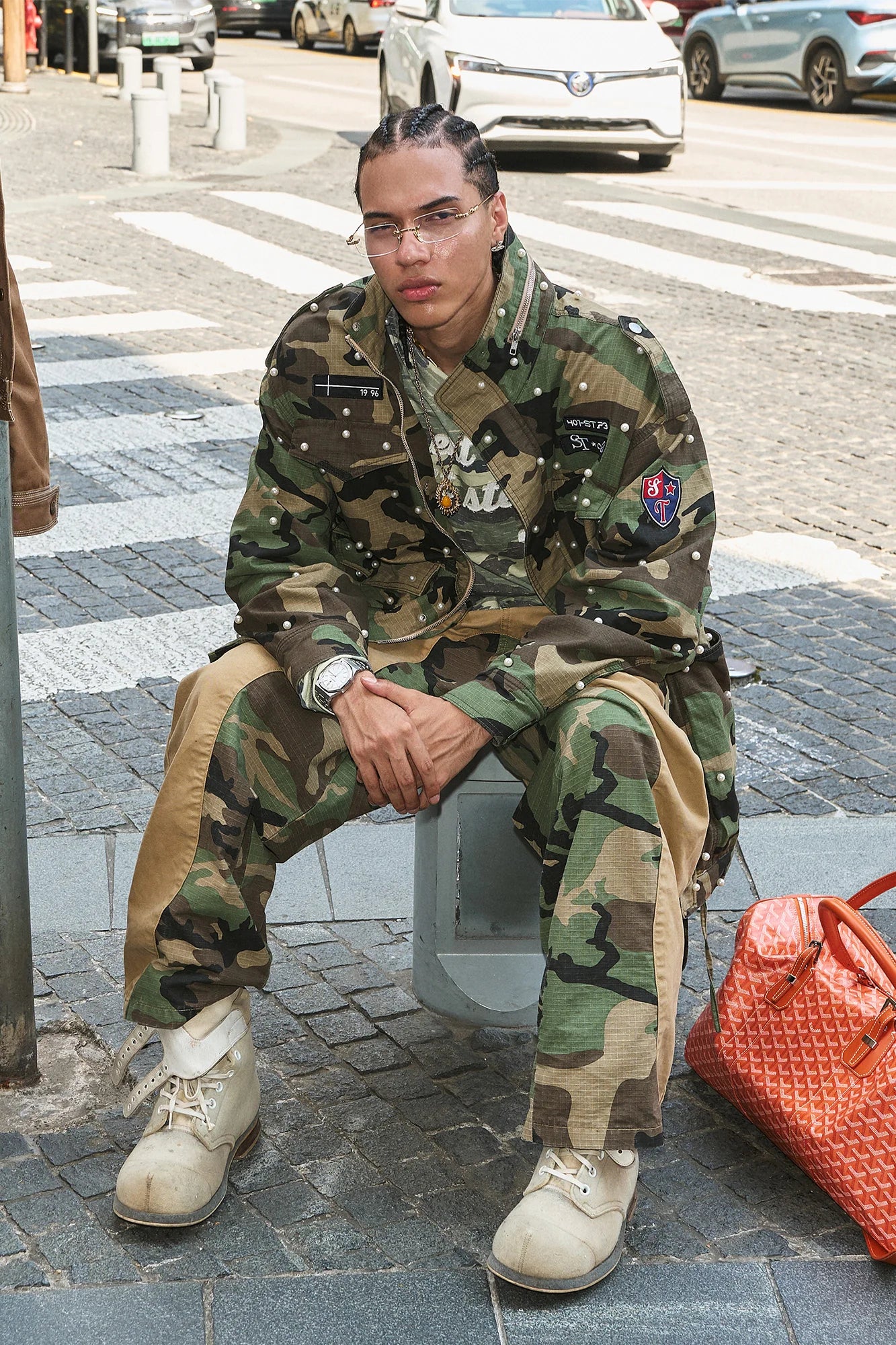 STEEPC Camo Pearl-Studded Patch Utility Jacket