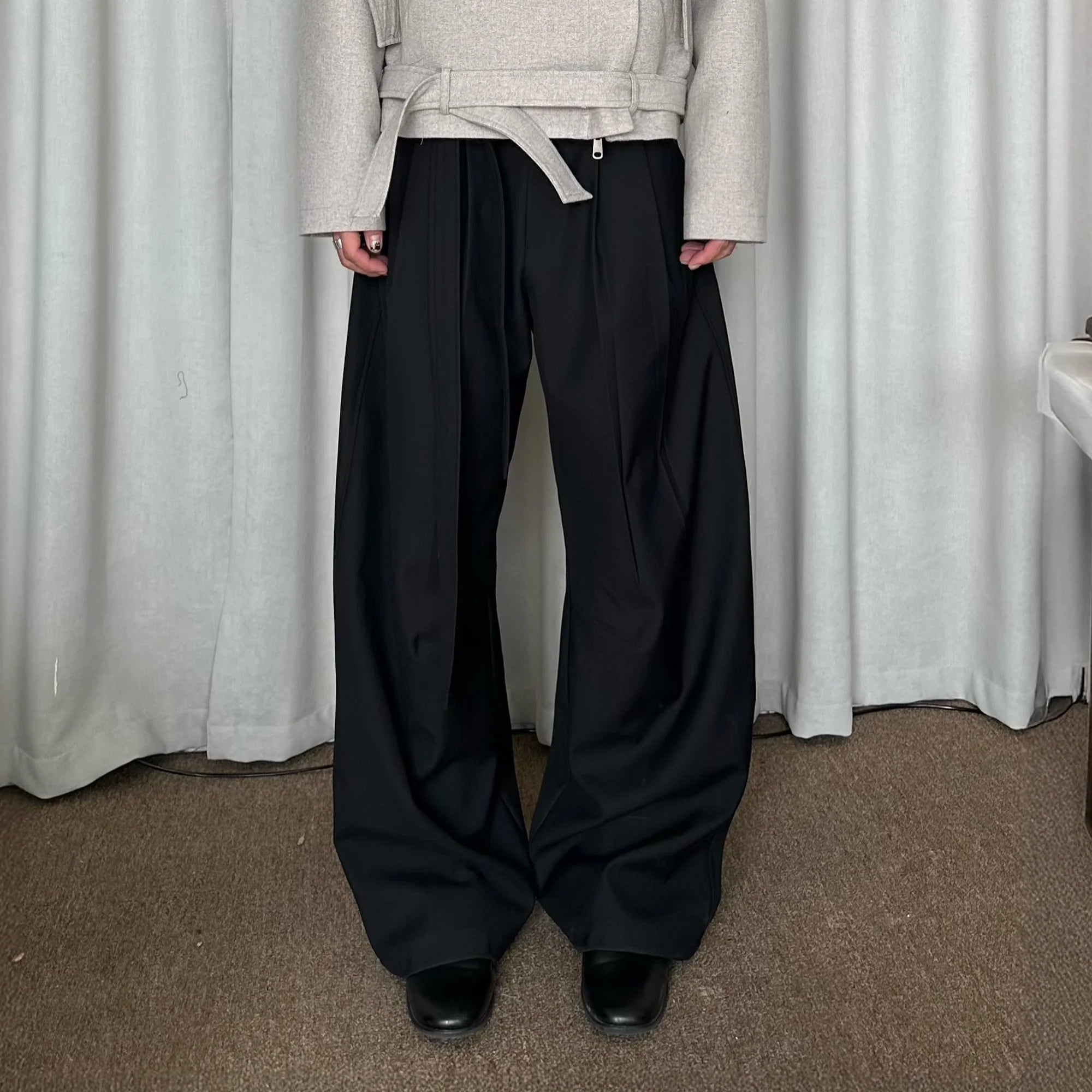 KREATE Belted Pleated Wide-Leg Trousers
